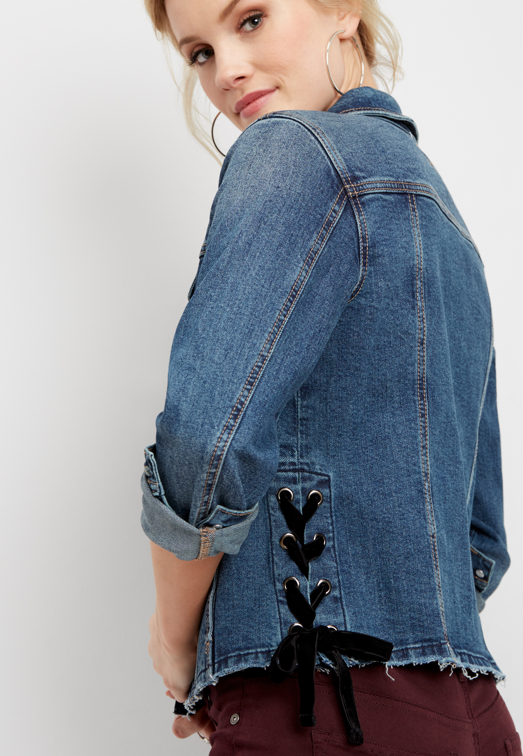 Lace up hot sale denim jacket