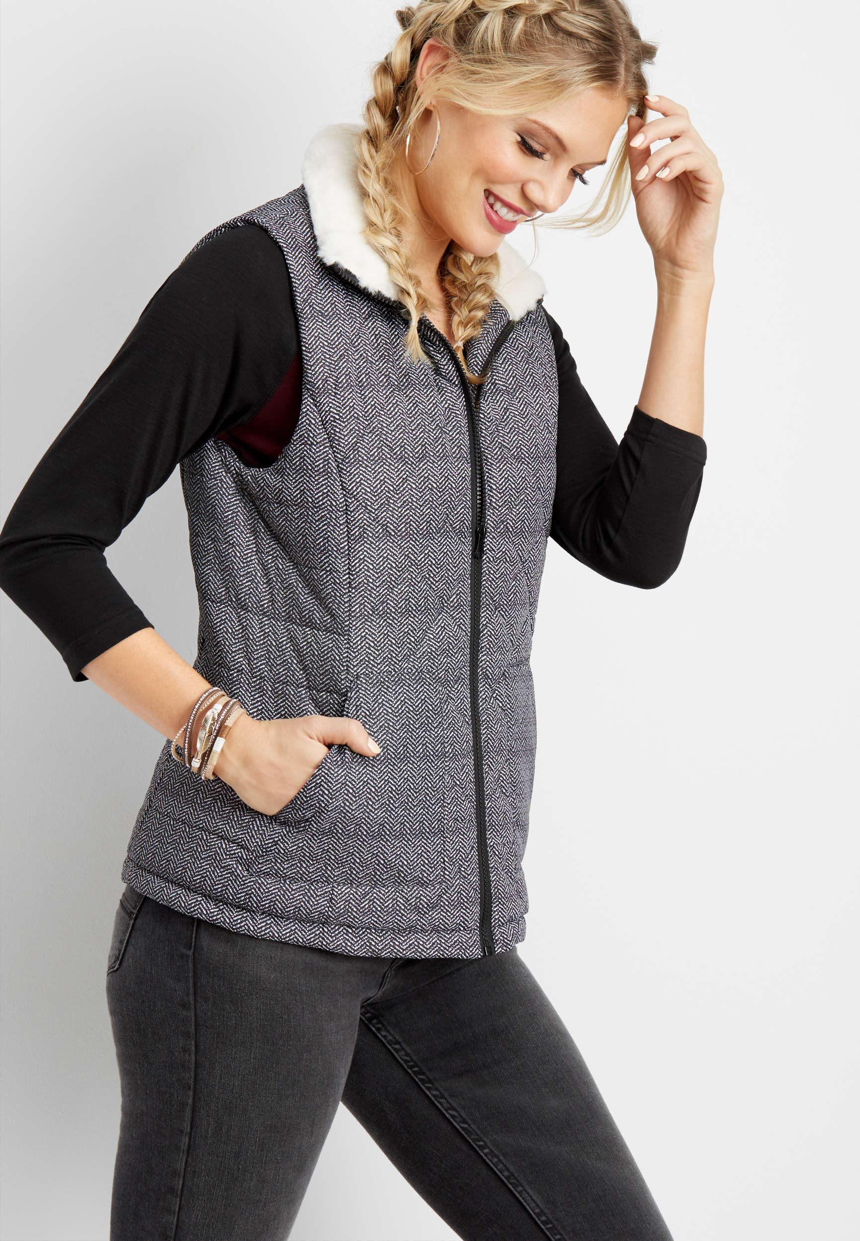 Herringbone shop puffer vest