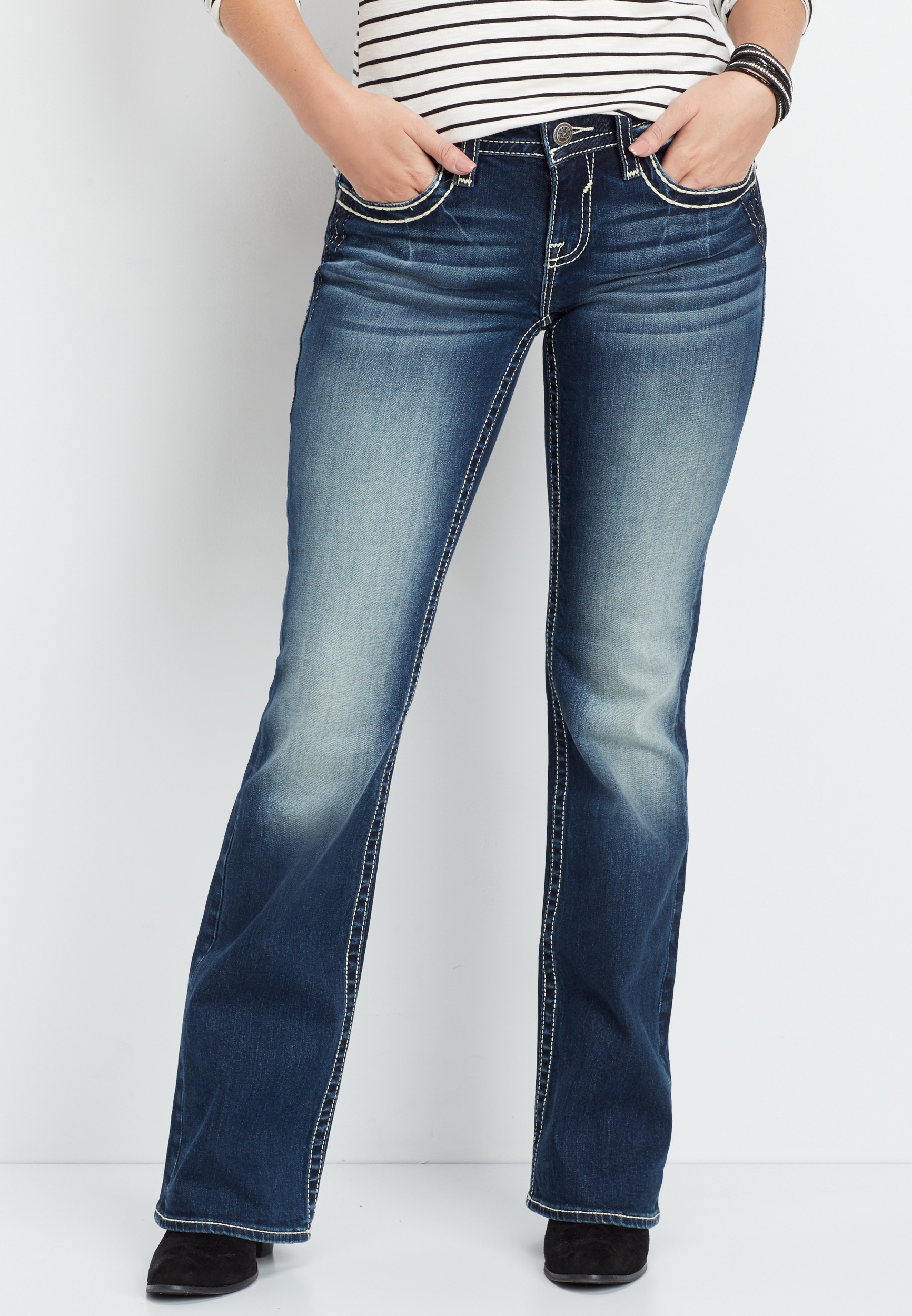 【LA MER MA MAISON】25SS★ BIO DENIM BOOTS CUT PANTS Vigoss® dark wash embellished boot cut jean | maurices
