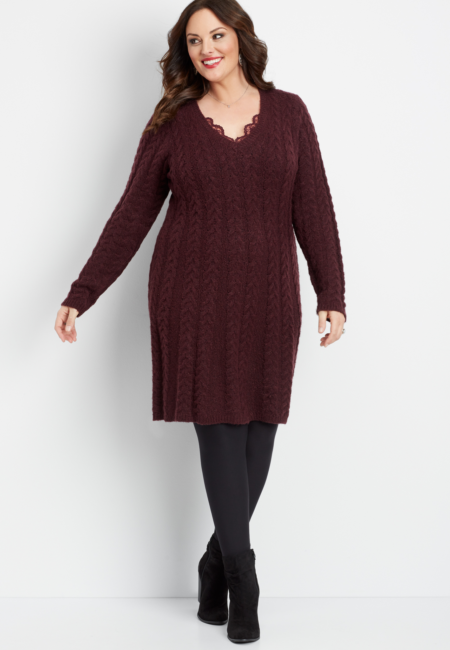 Burgundy sweater outlet dress plus size