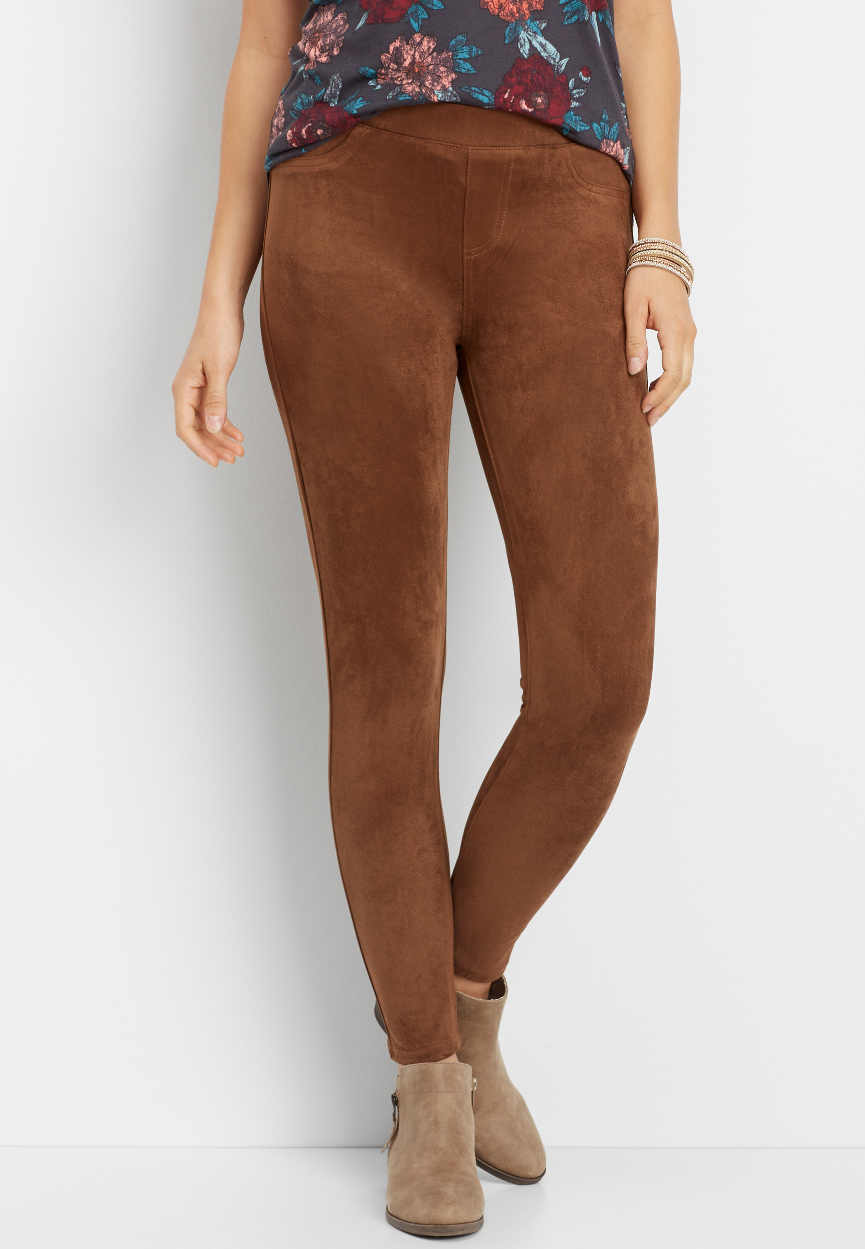 brown suede skinny pants