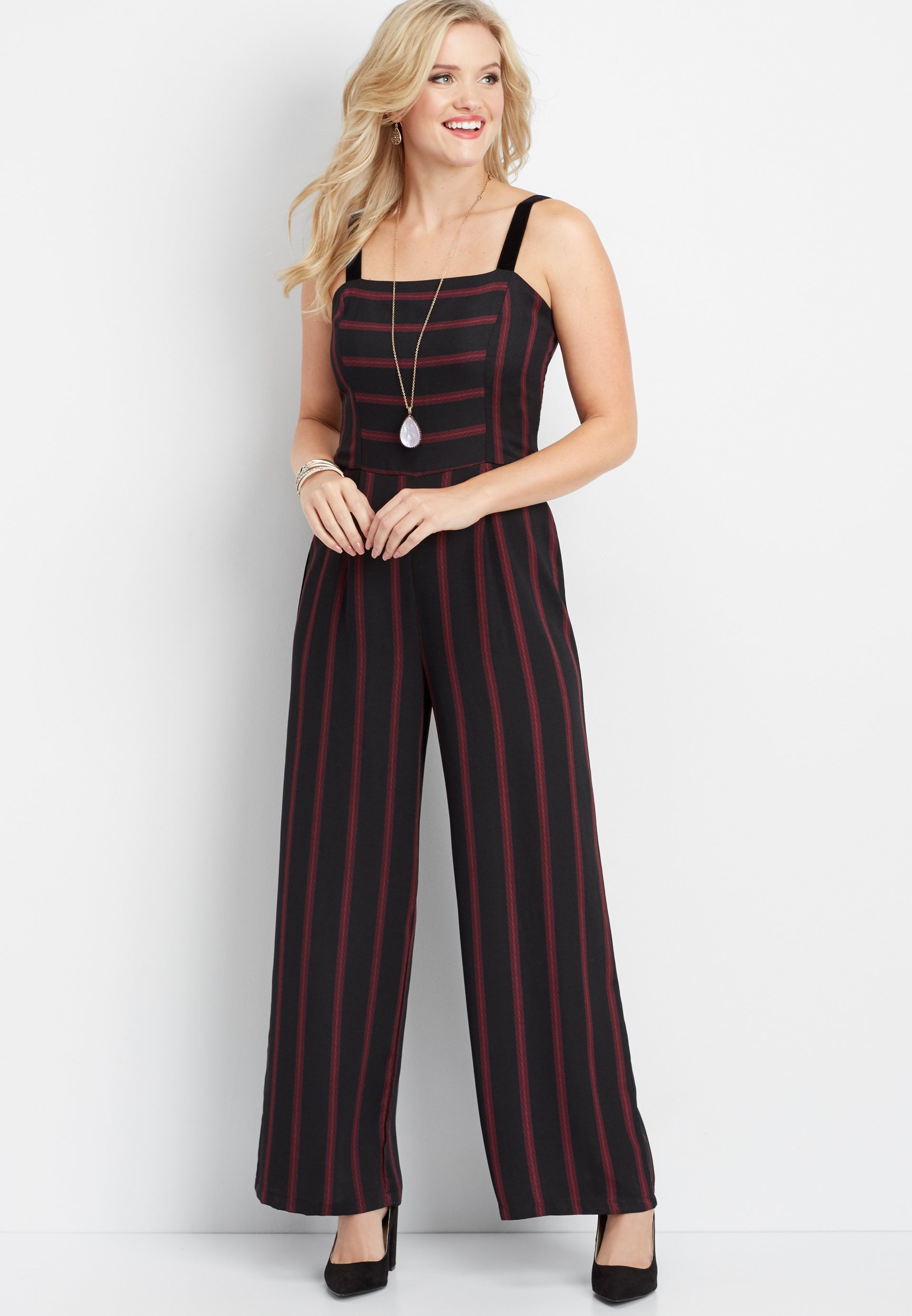 velvet strap stripe jumpsuit maurices