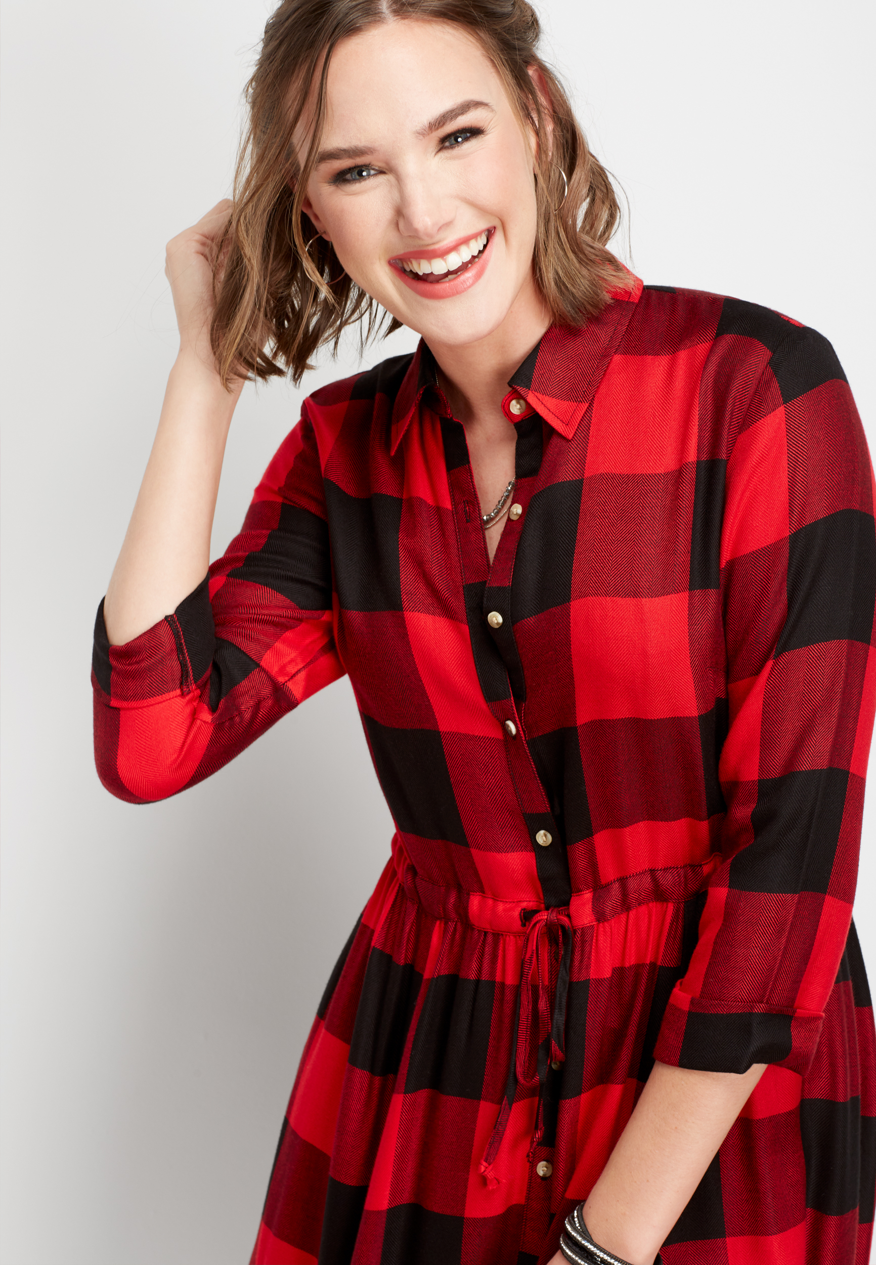 buffalo plaid print shirtdress | maurices