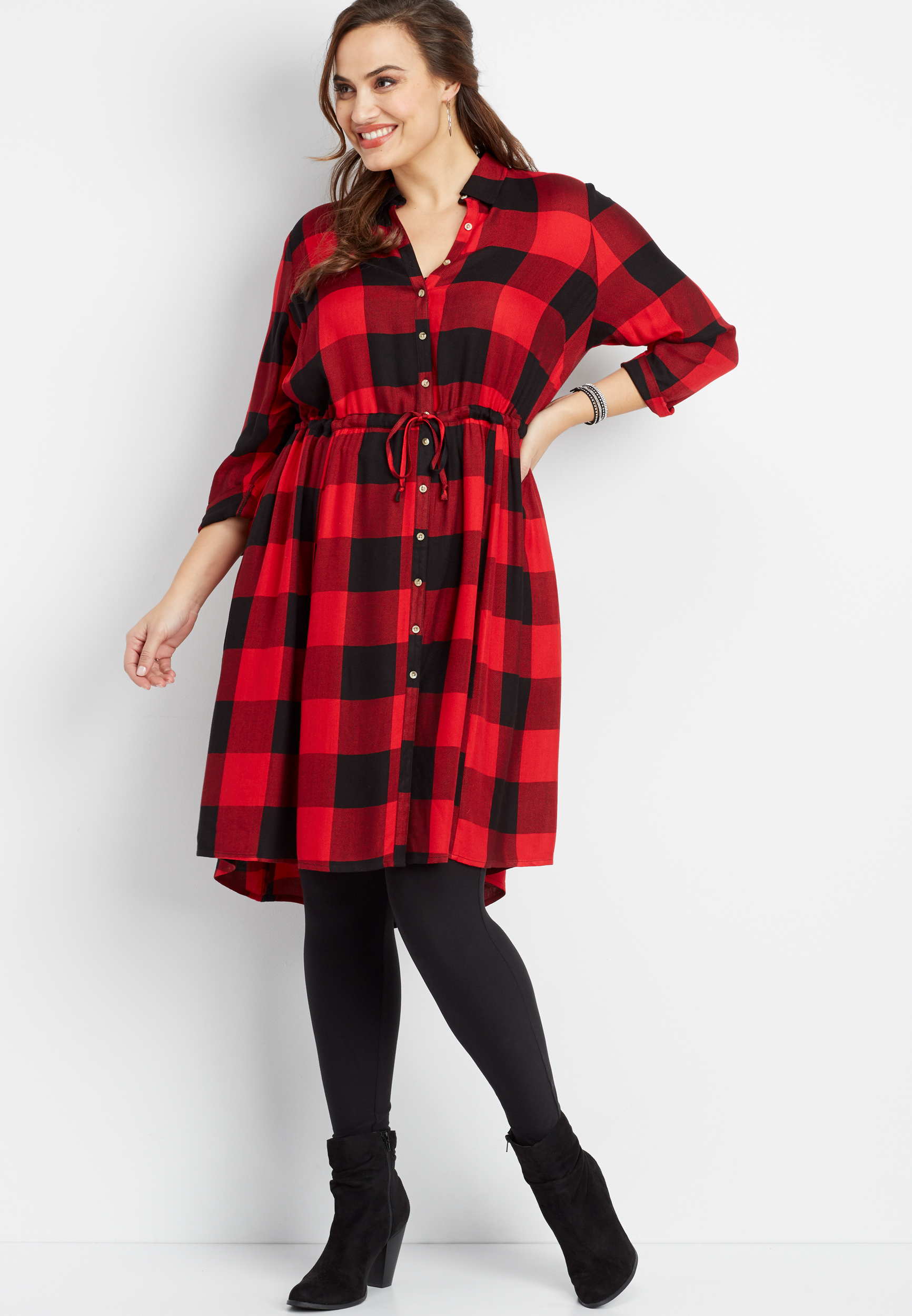 Red plaid dress plus hot sale size