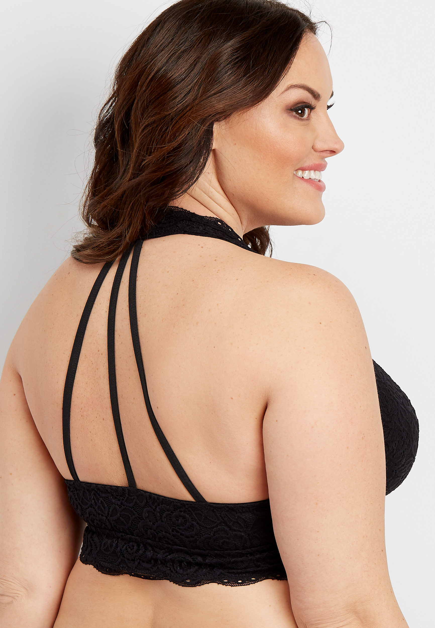 plus size solid lace strappy halter bralette