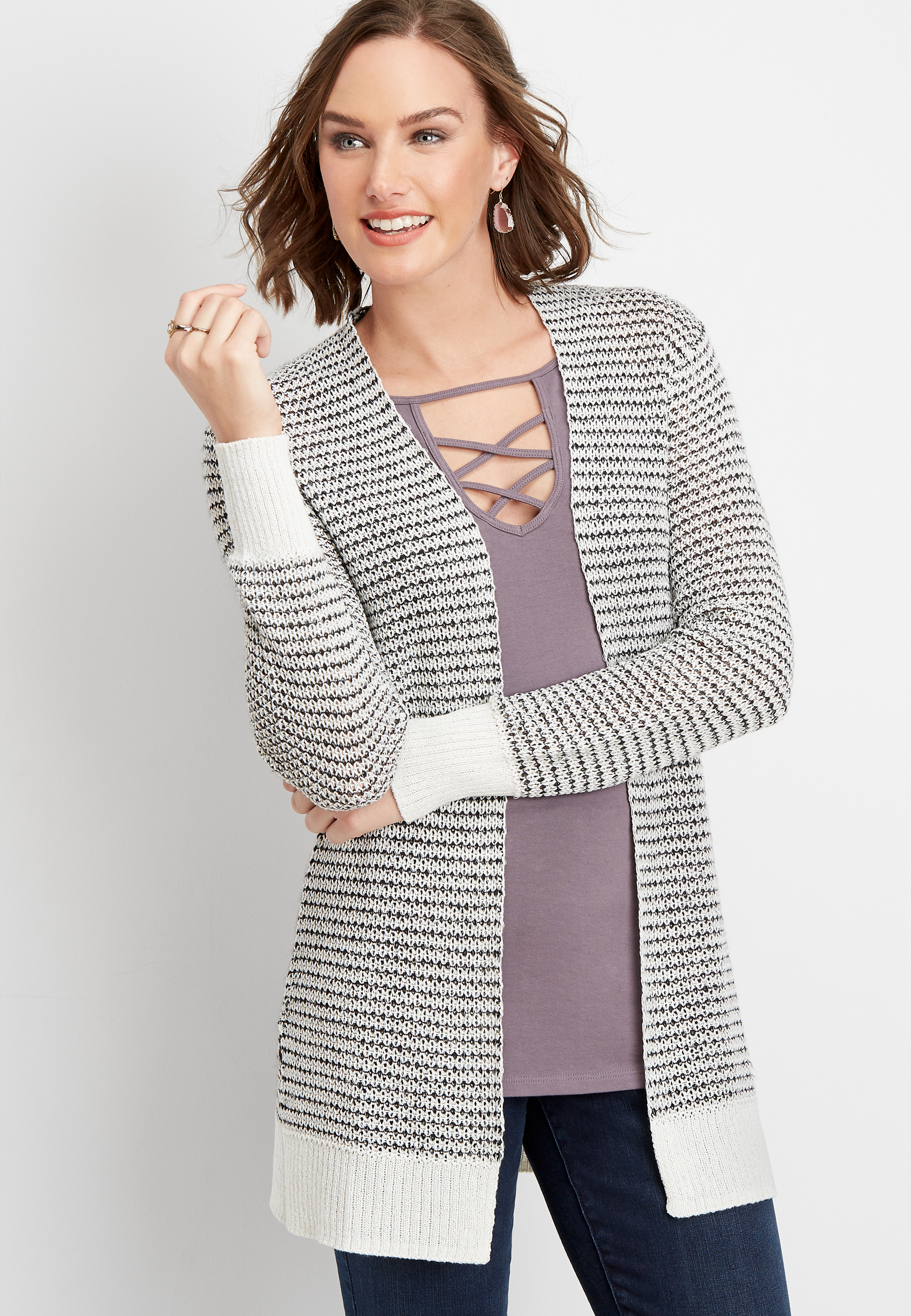 black and white stripe duster cardigan