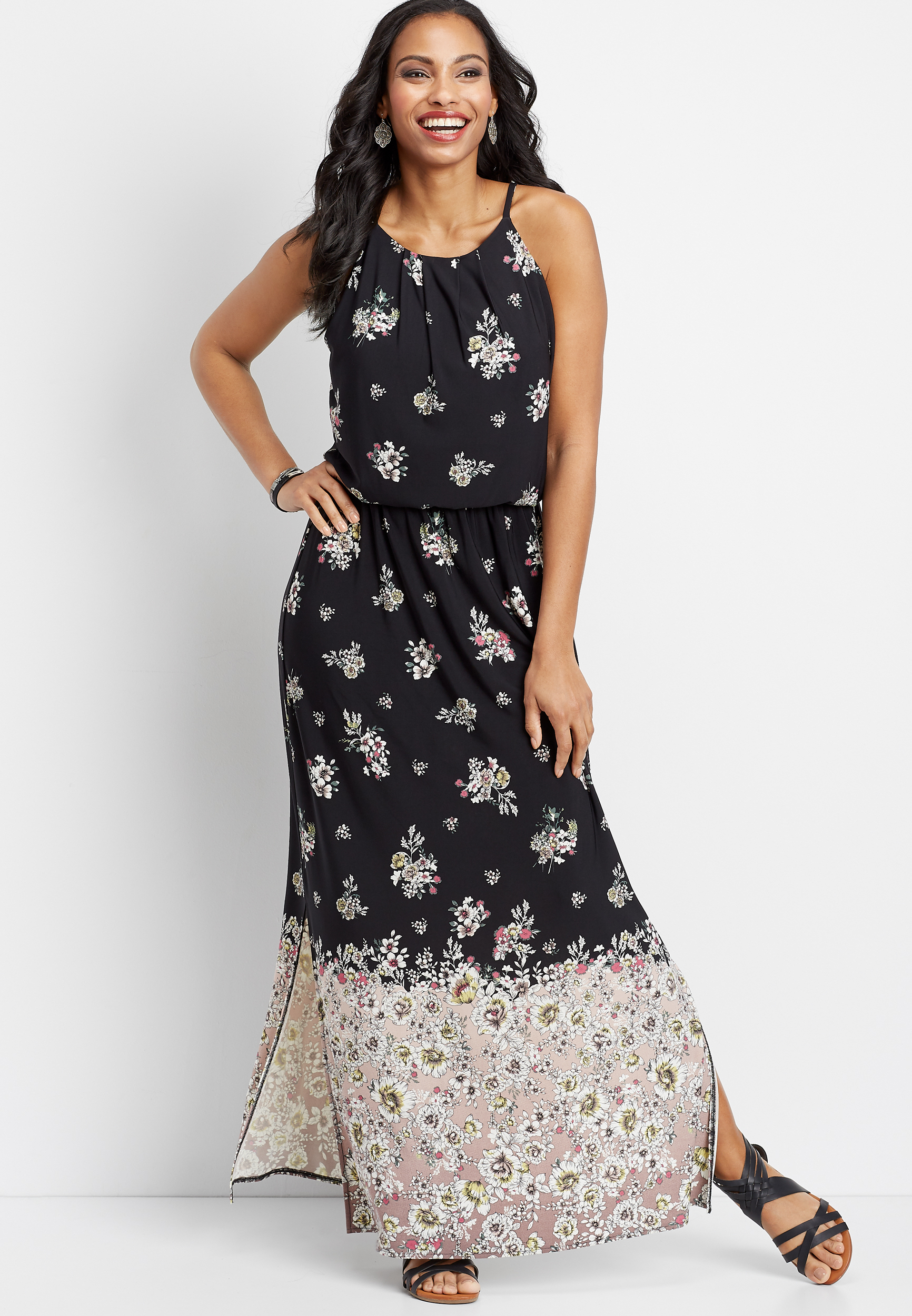 floral border print maxi dress
