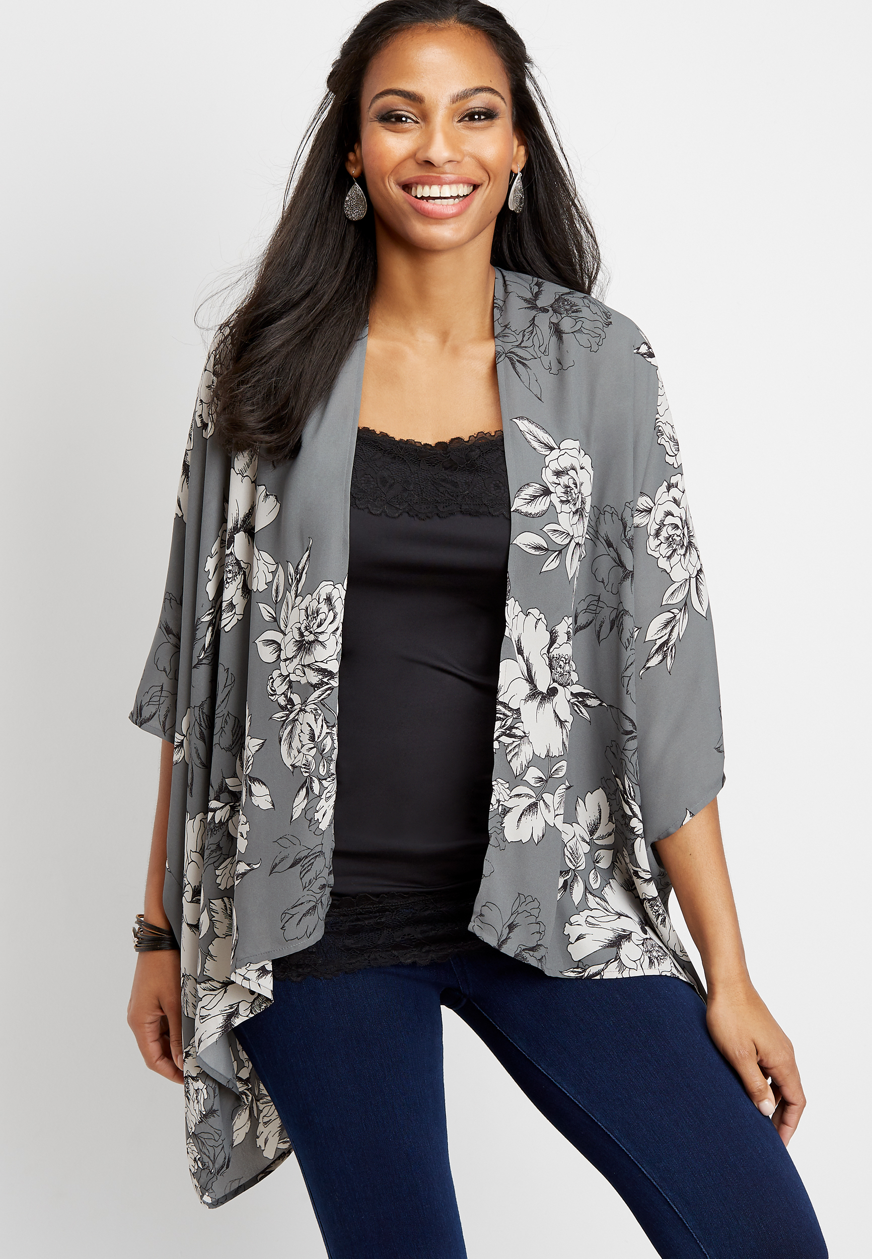 floral open front kimono | maurices