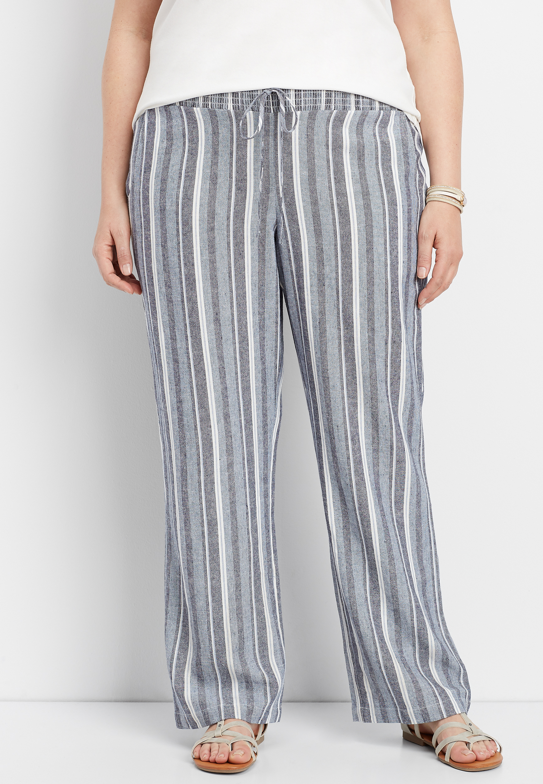 Plus size striped 2025 linen pants