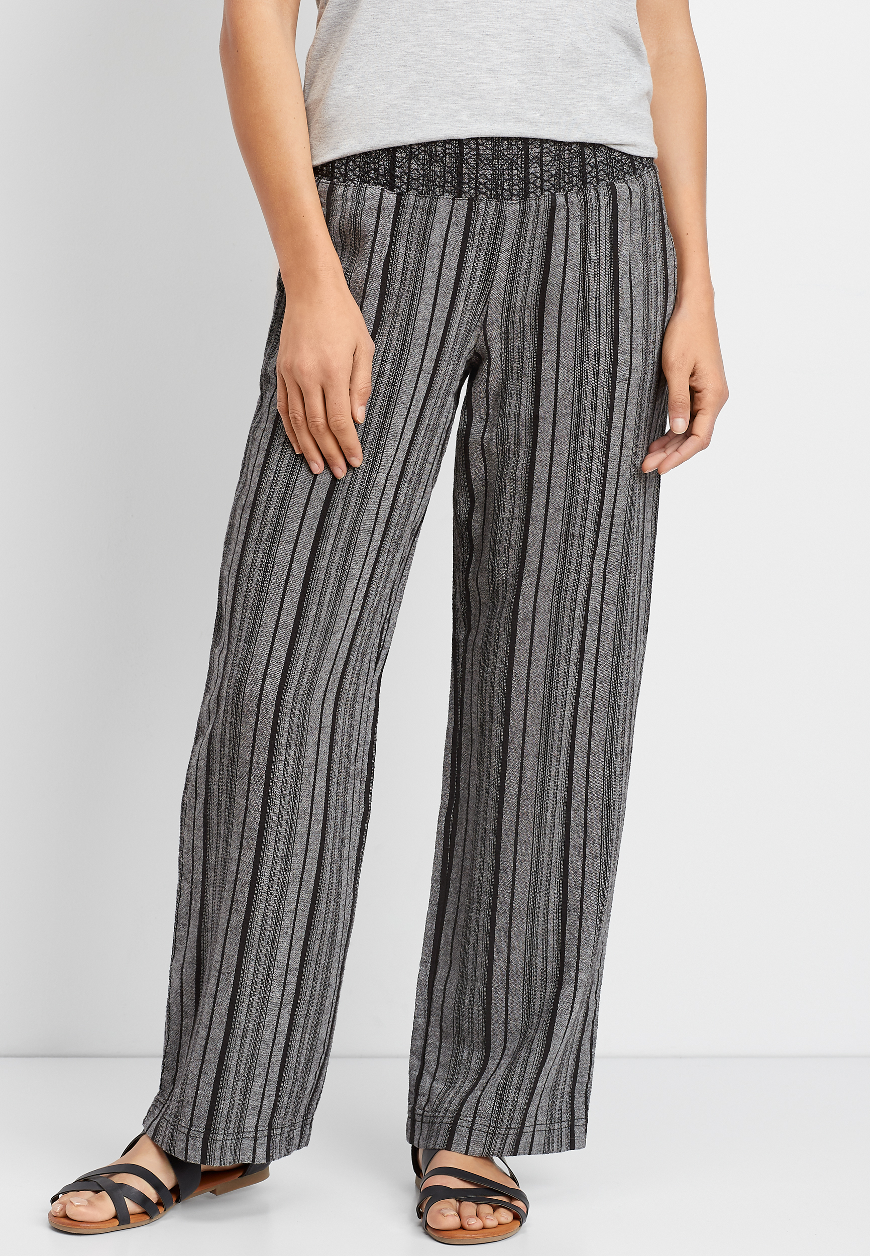 black stripe linen wide leg pant