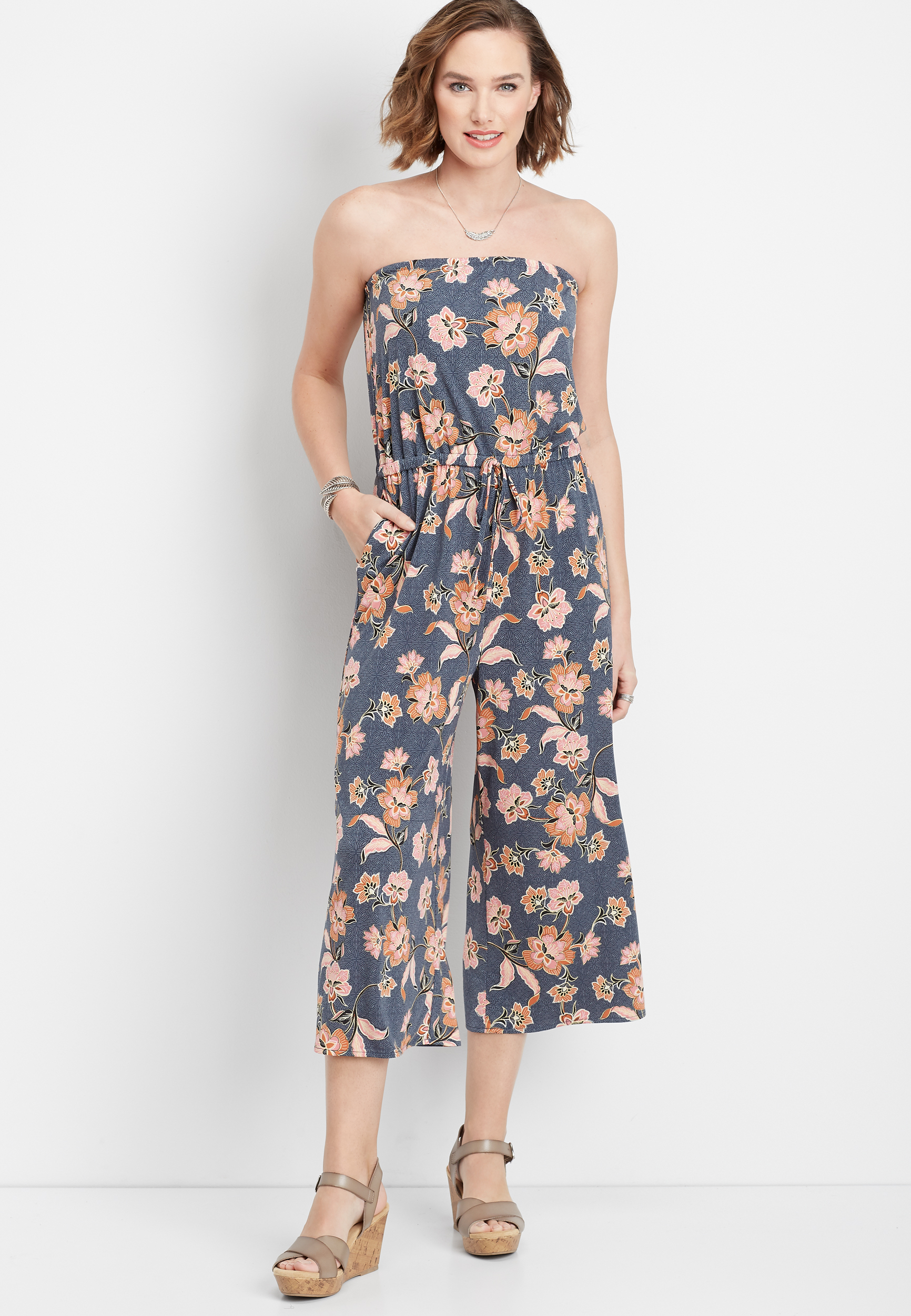 floral tube top jumpsuit