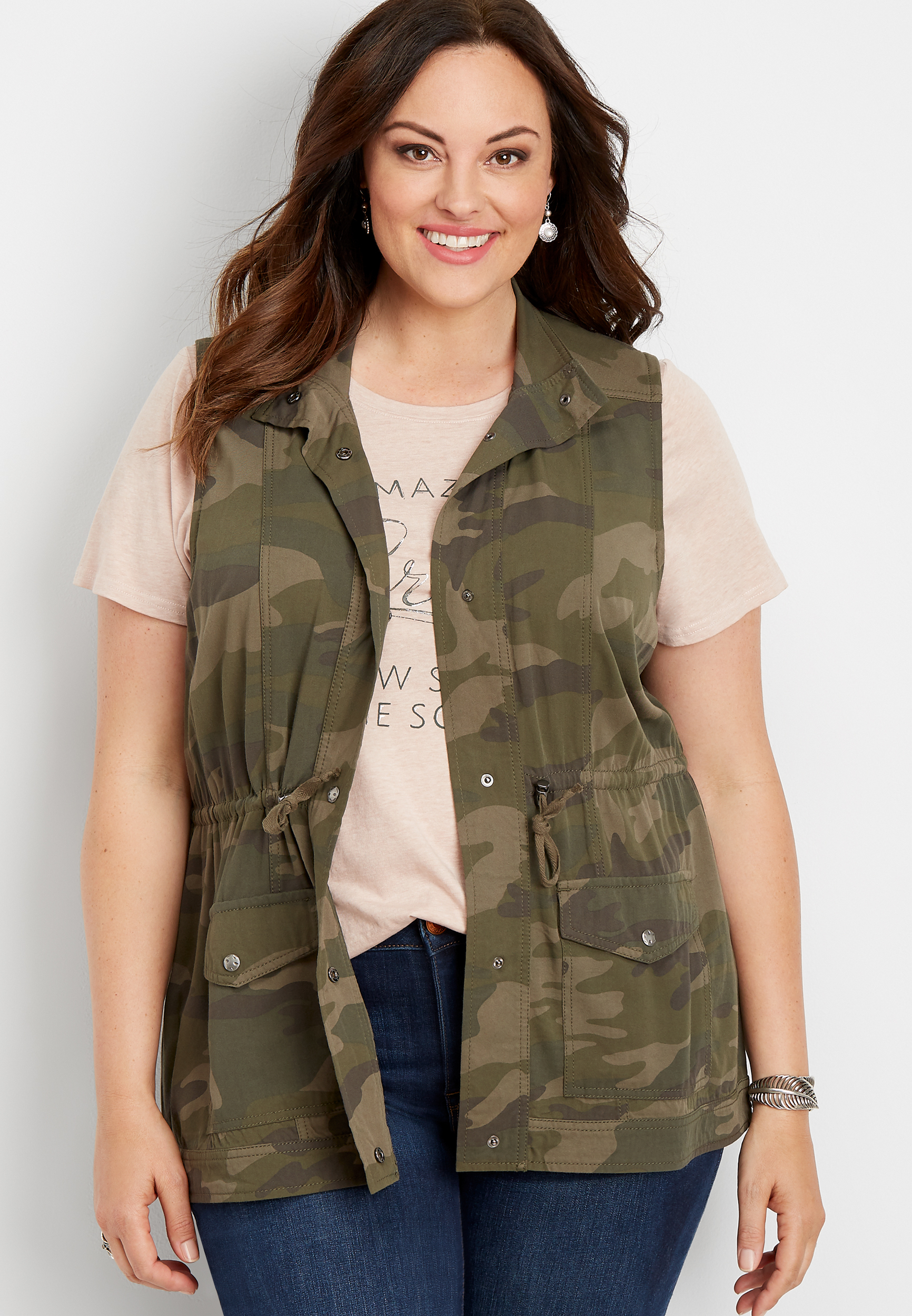 plus size camo snap front drape vest maurices