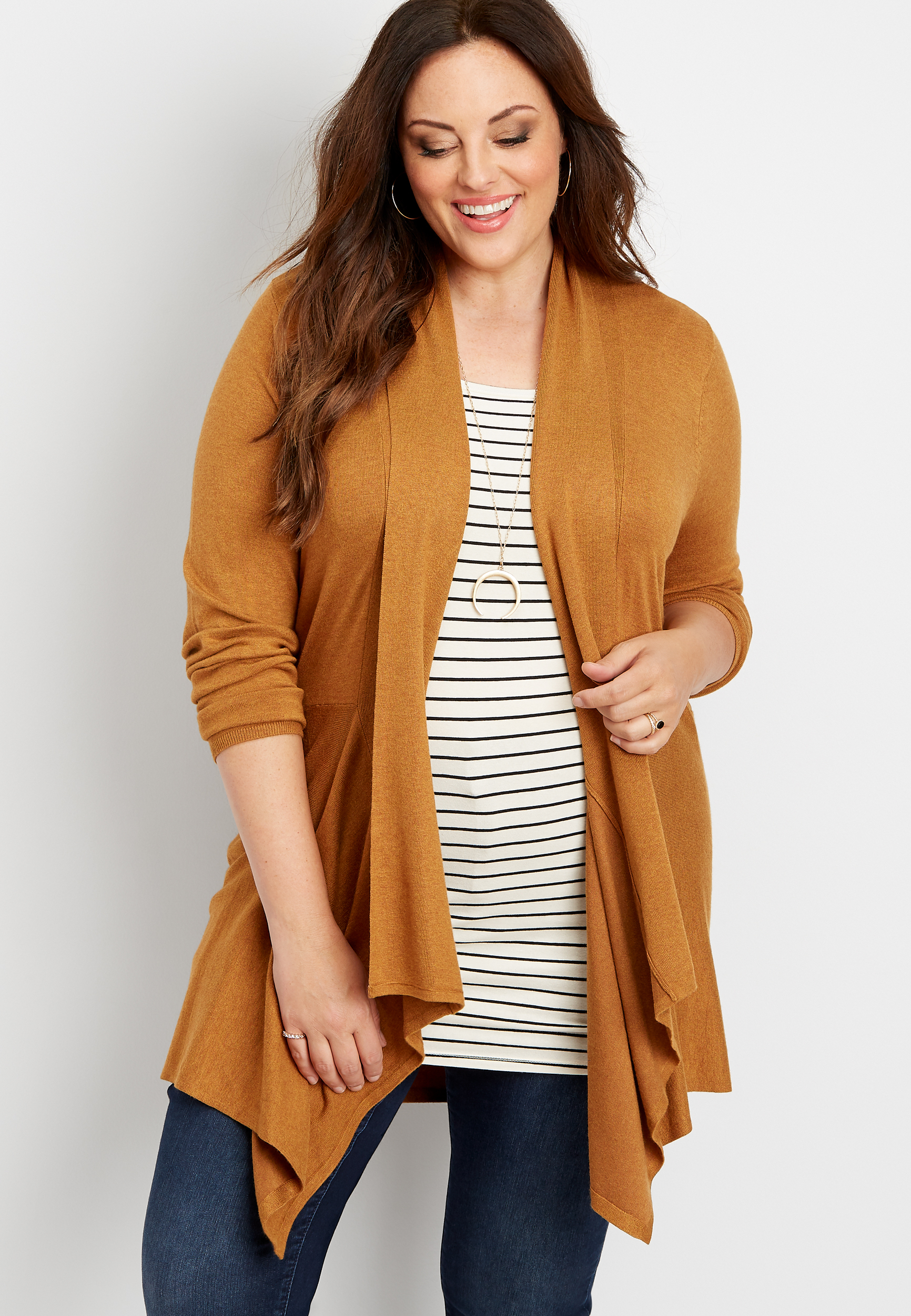 Dex Plus Women's Long Sleeve Waterfall Cardigan with Back