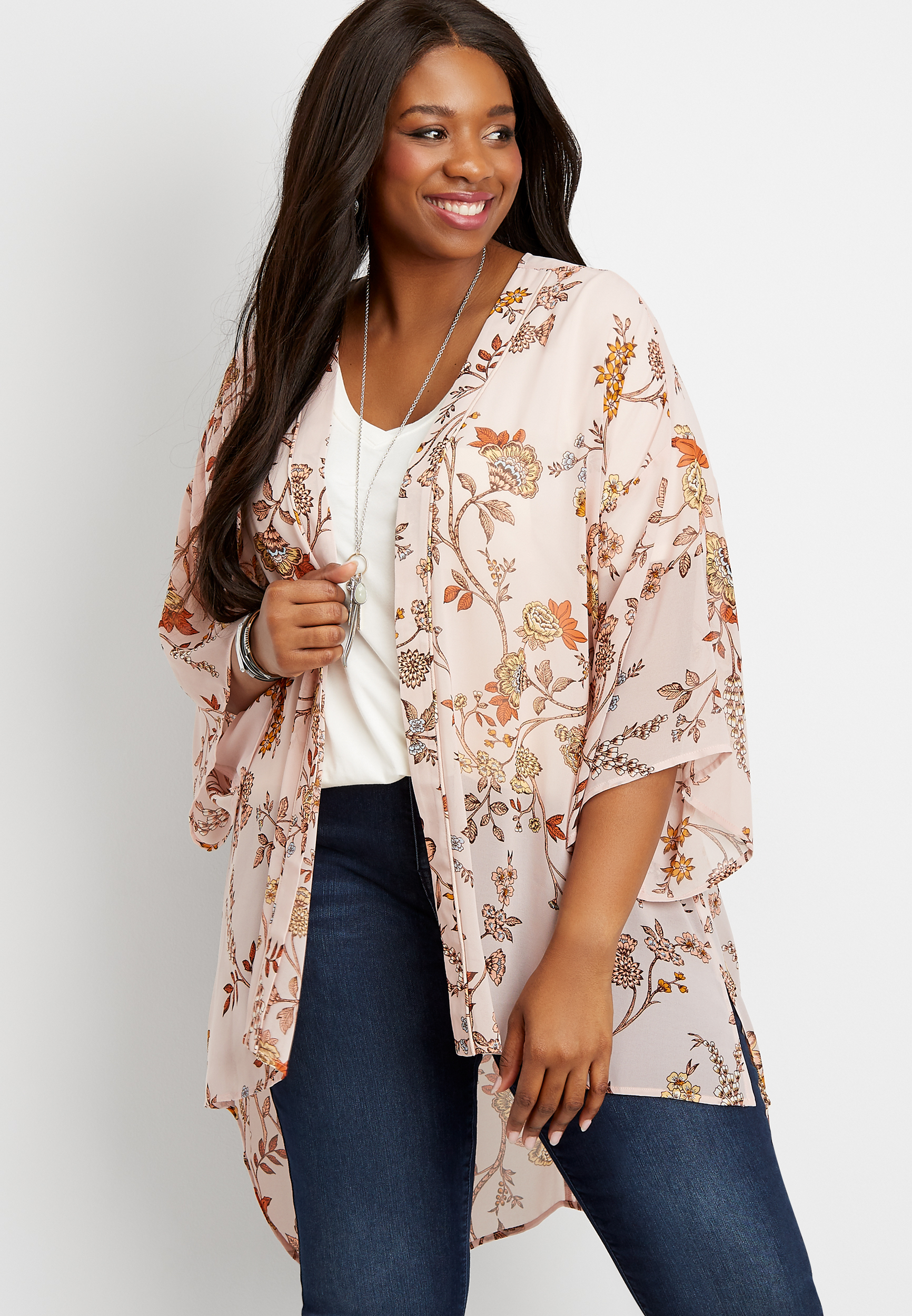 Plus size discount floral kimono cardigan