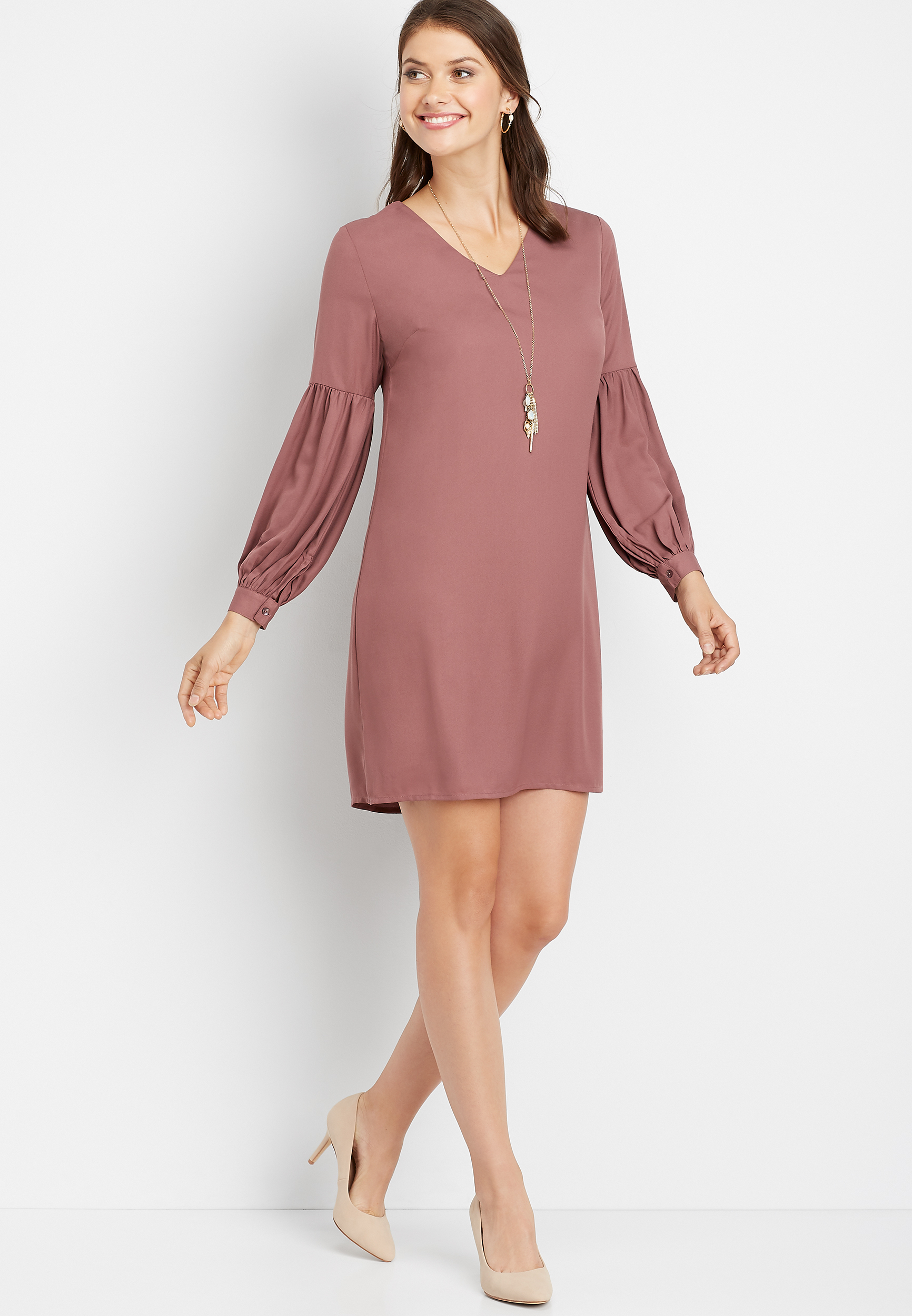 balloon sleeve shift dress