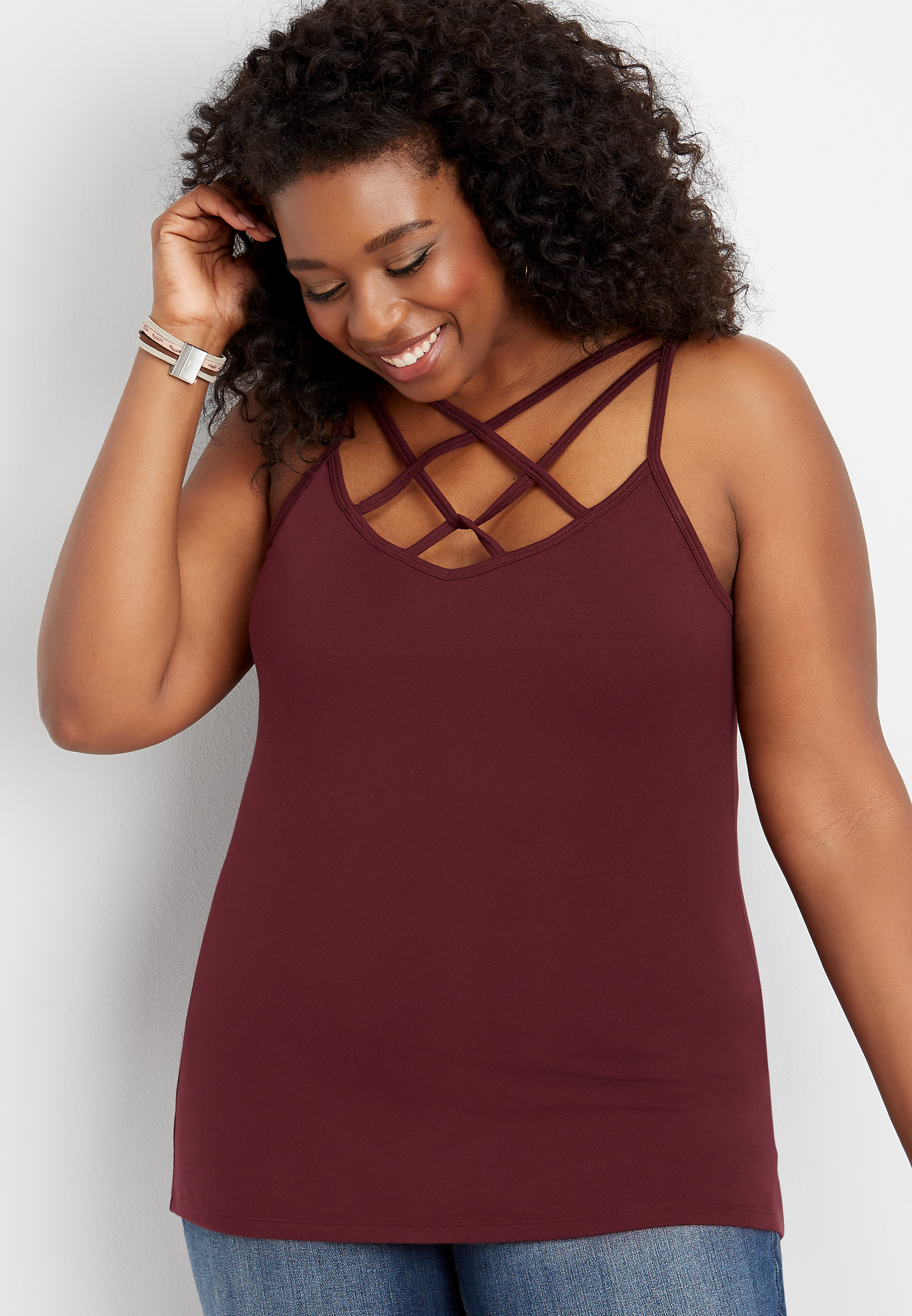 Plus Size Solid Strappy Neck Layering Cami Maurices 9550