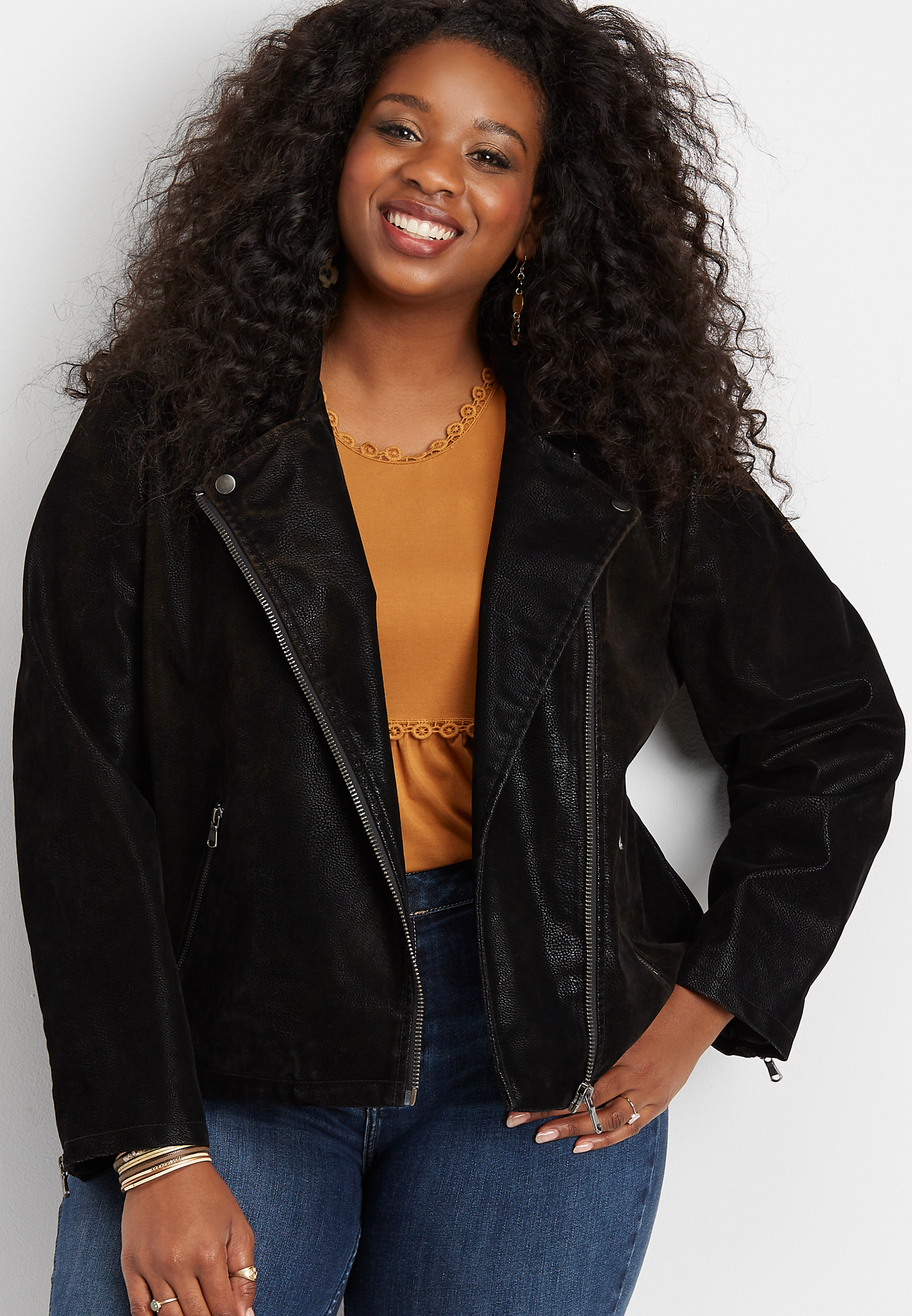 Black suede store jacket plus size