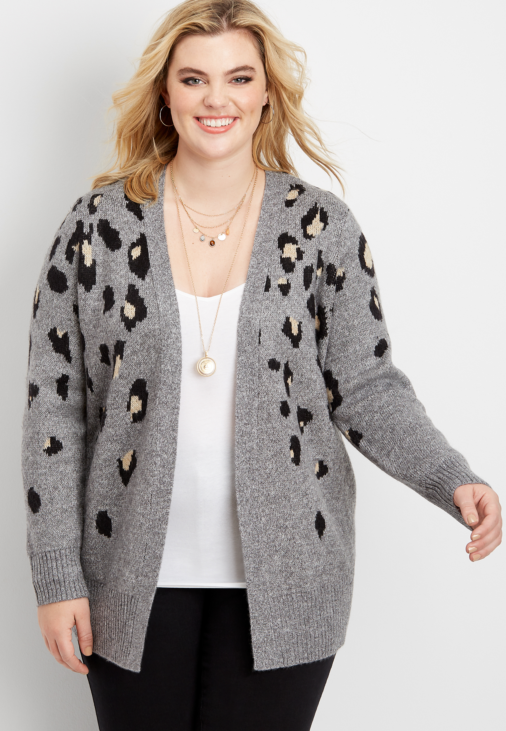 Plus size animal hot sale print cardigan