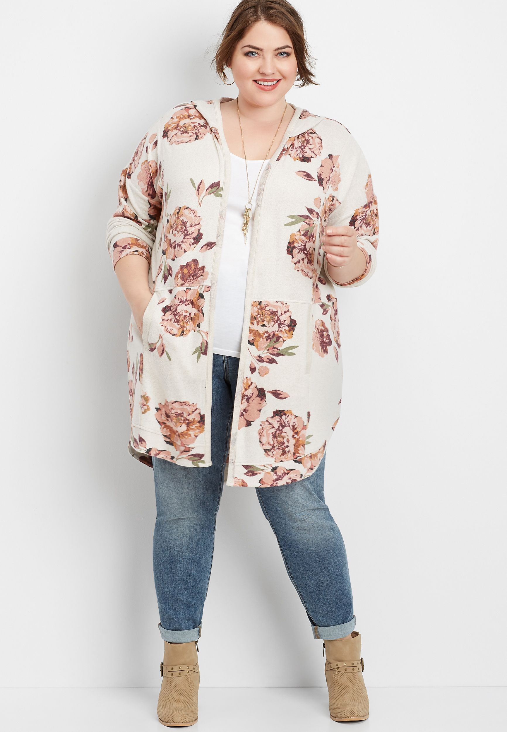 Plus size floral cardigan sale