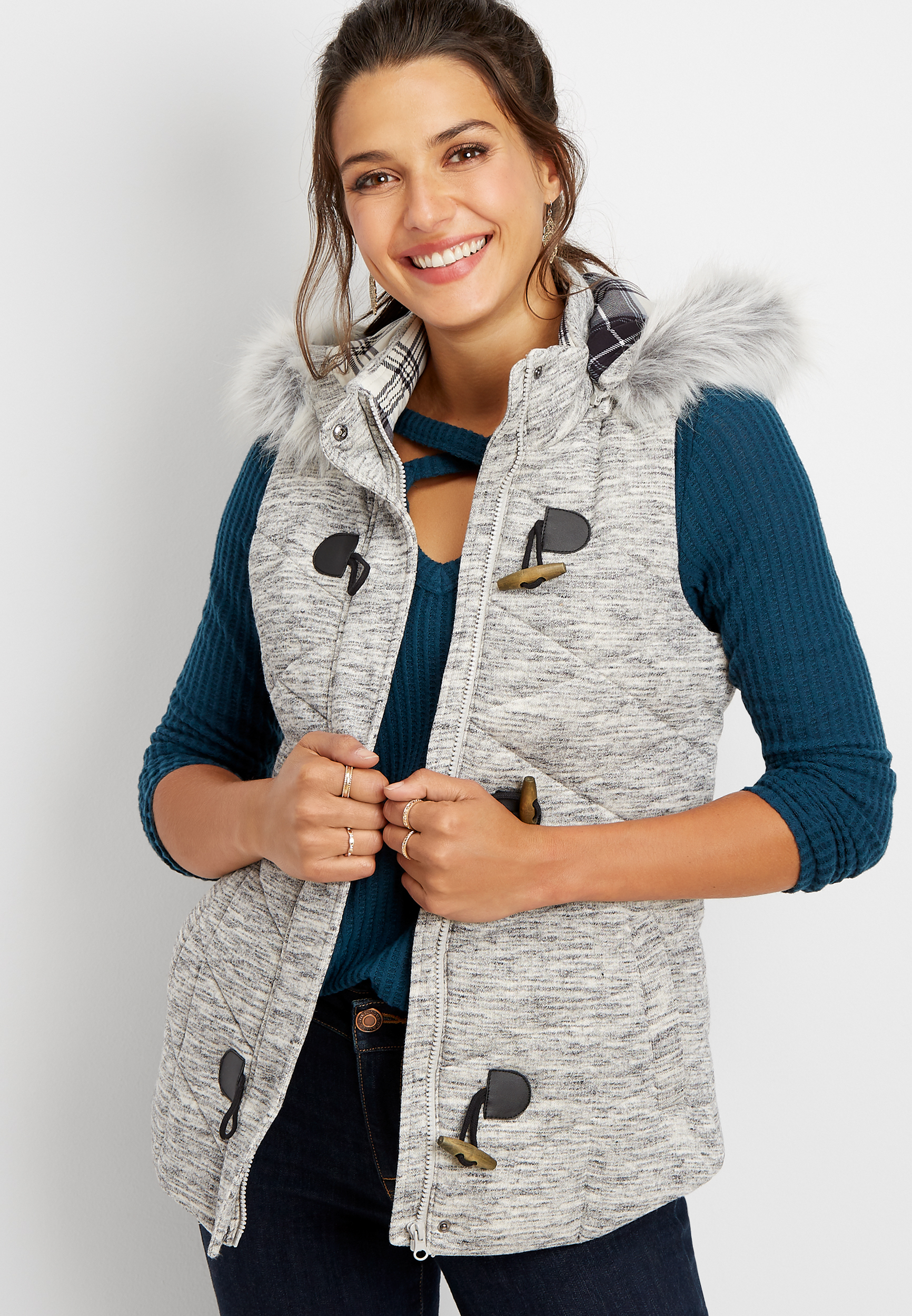 hooded toggle puffer vest