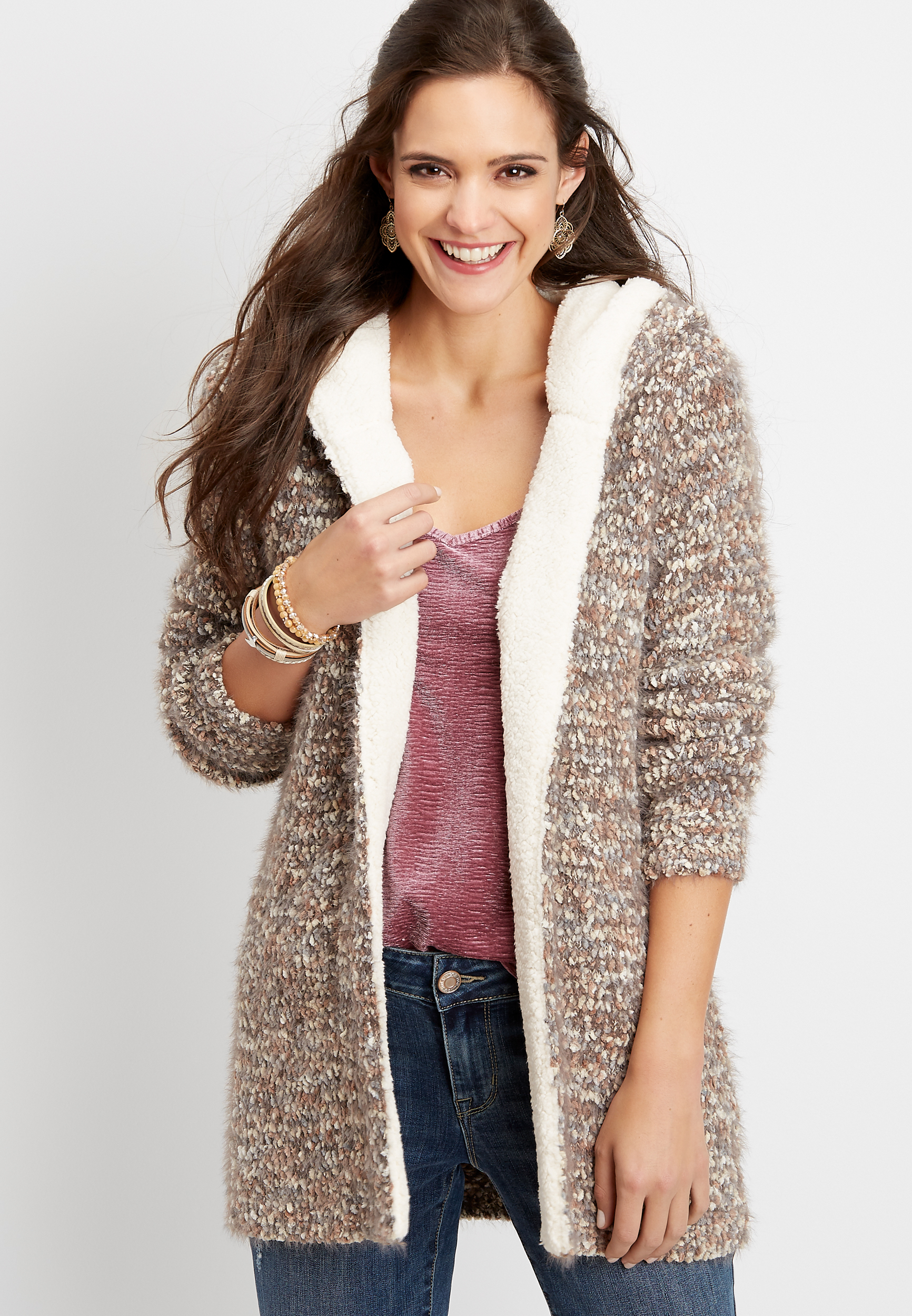 sherpa hooded cardigan