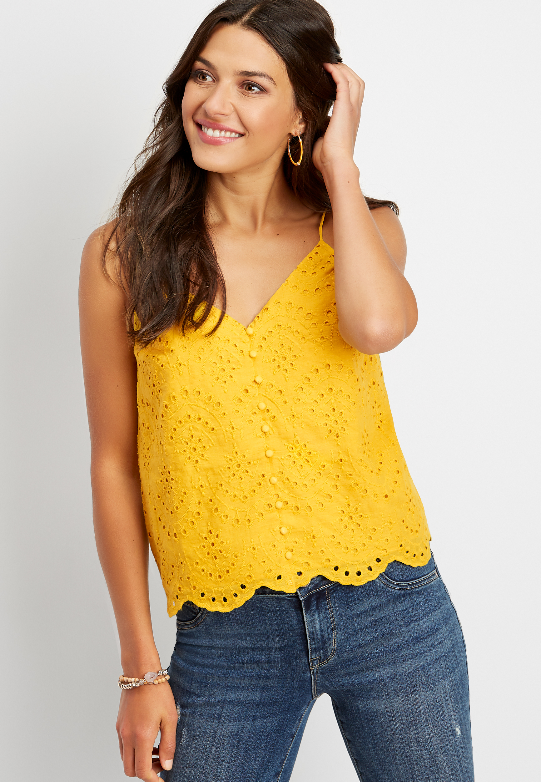 solid eyelet button down cami | maurices