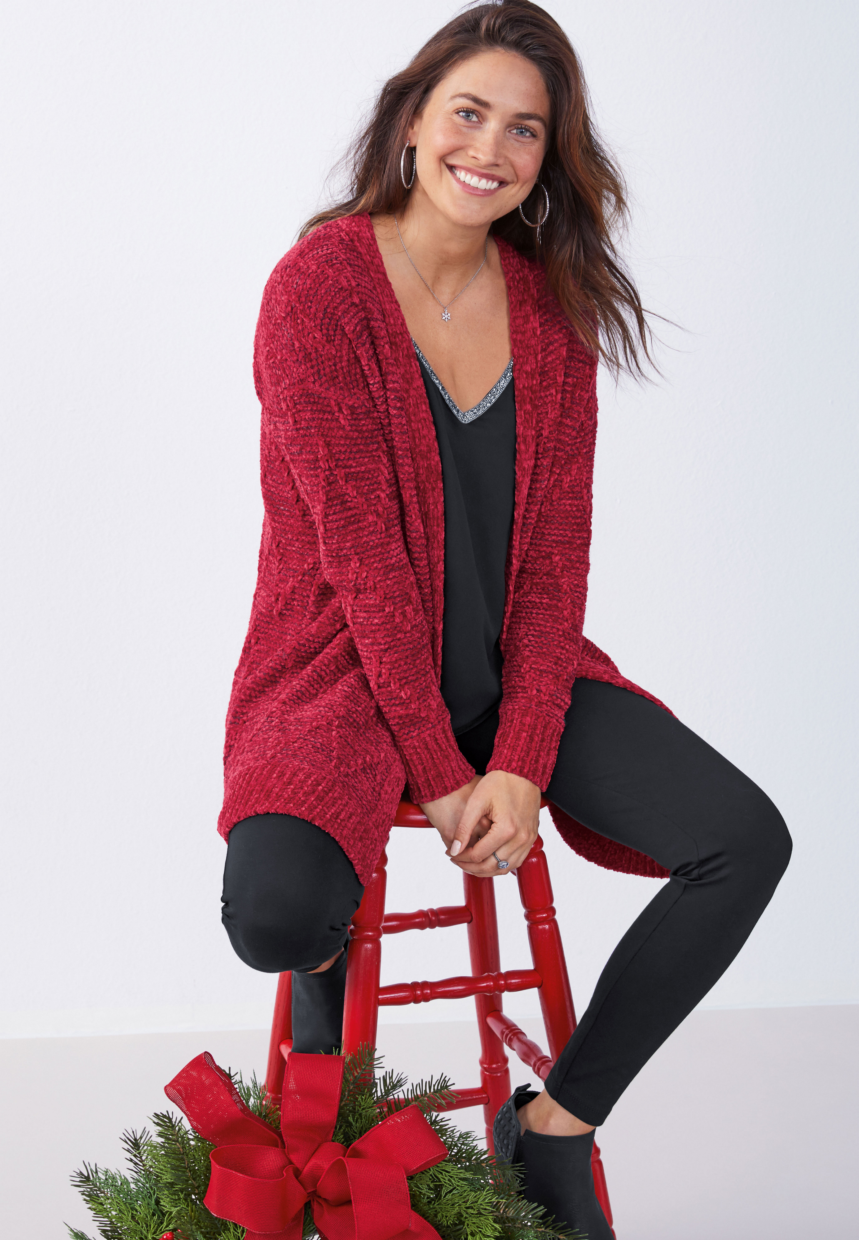 chenille open front cardigan