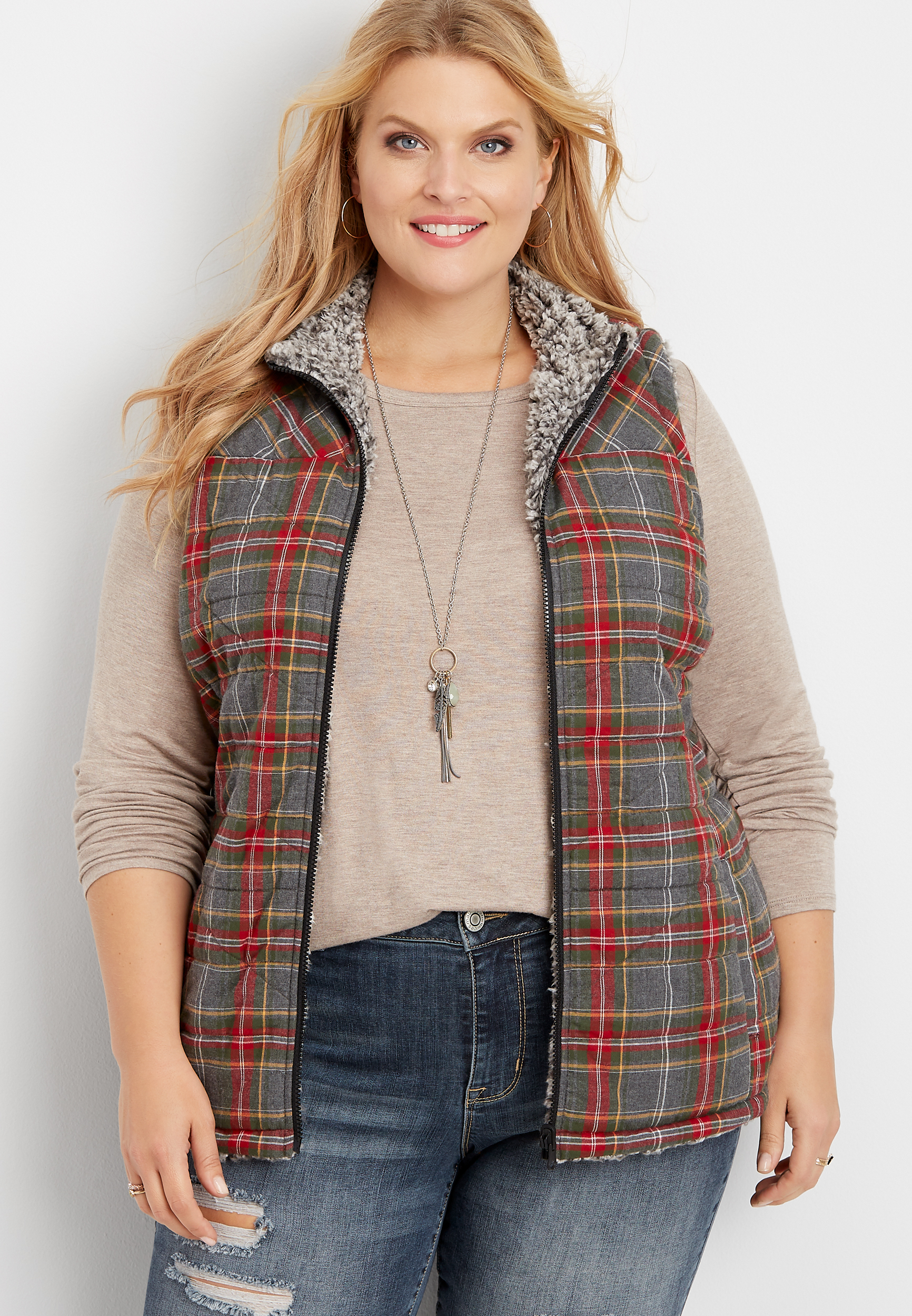 plaid vest plus size