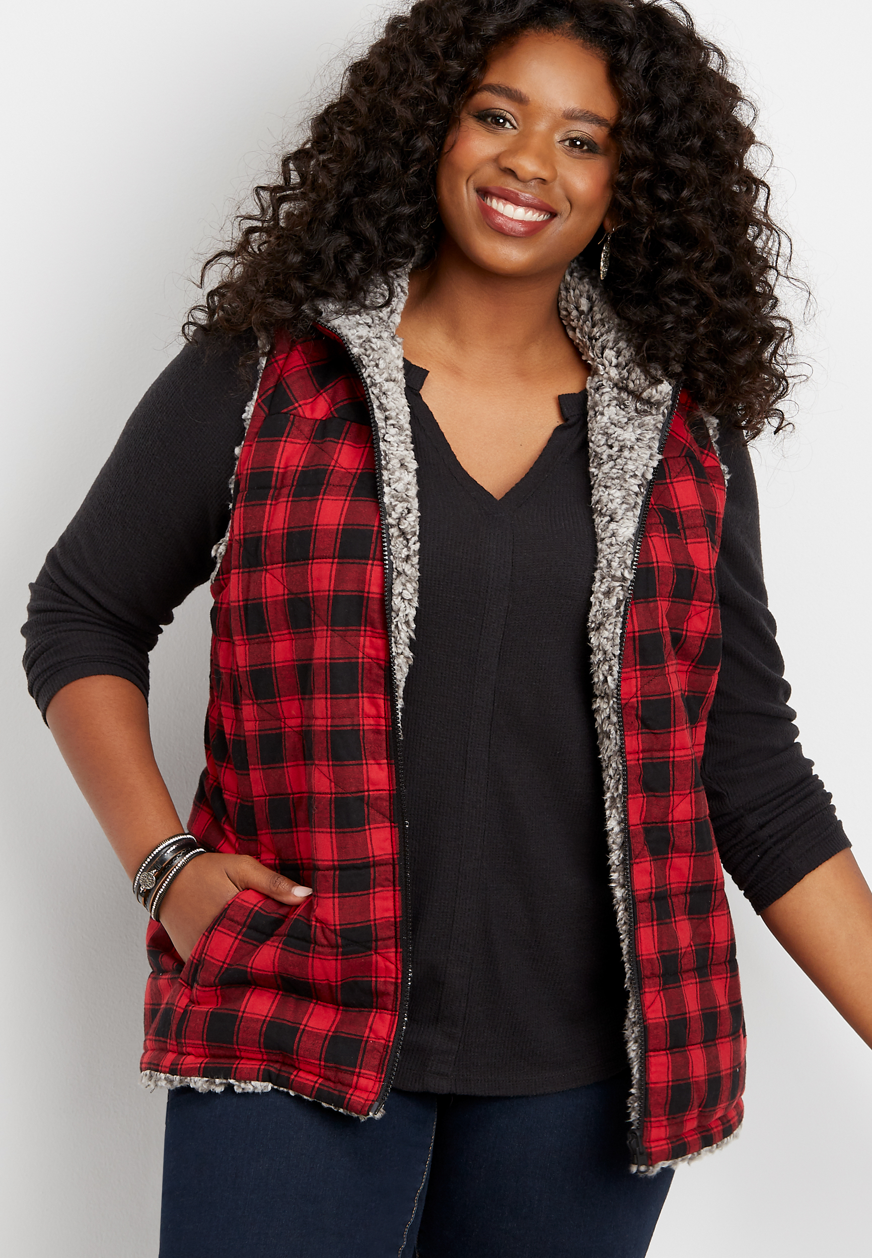 Plaid vest deals plus size