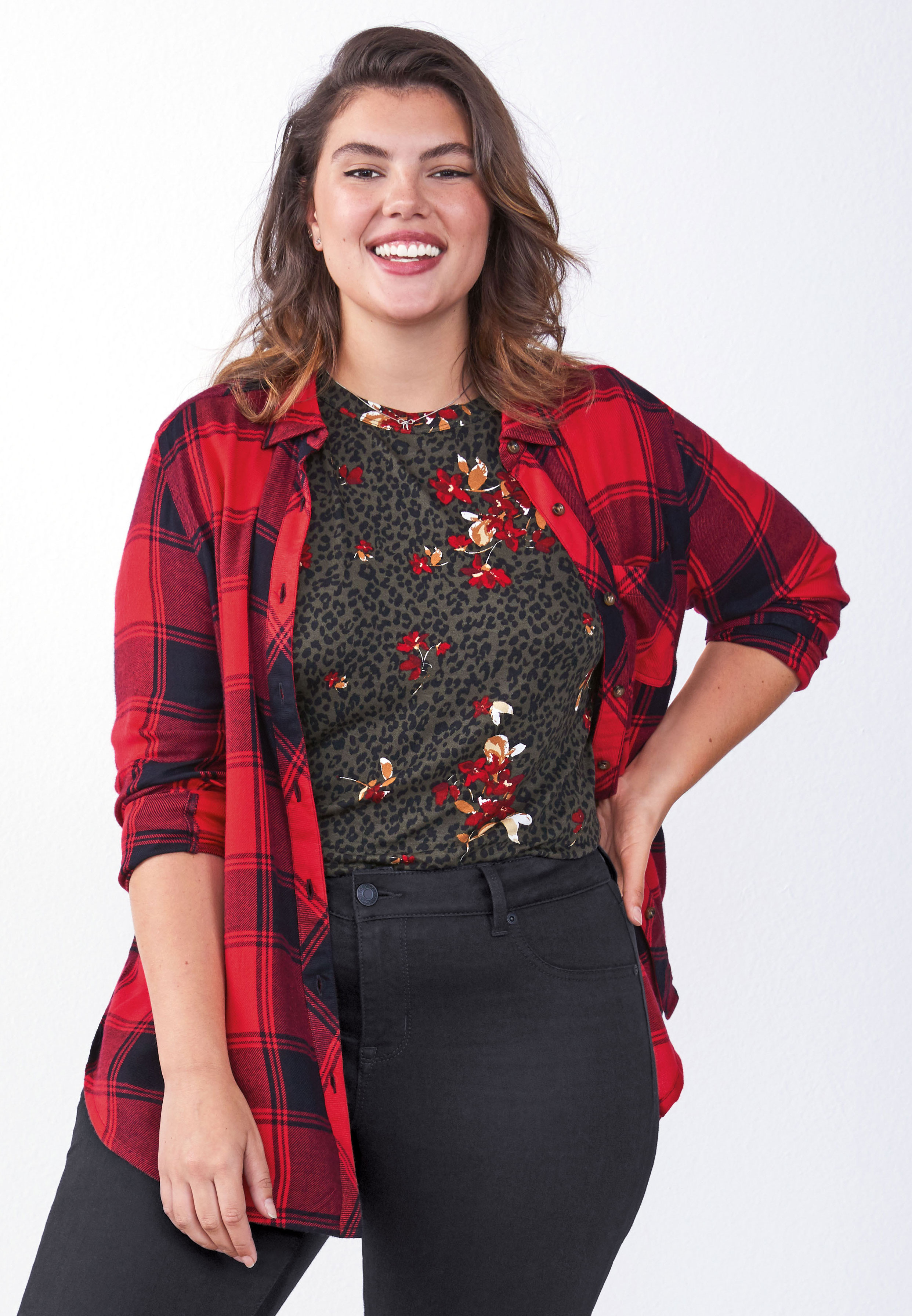 plus size red button down shirt