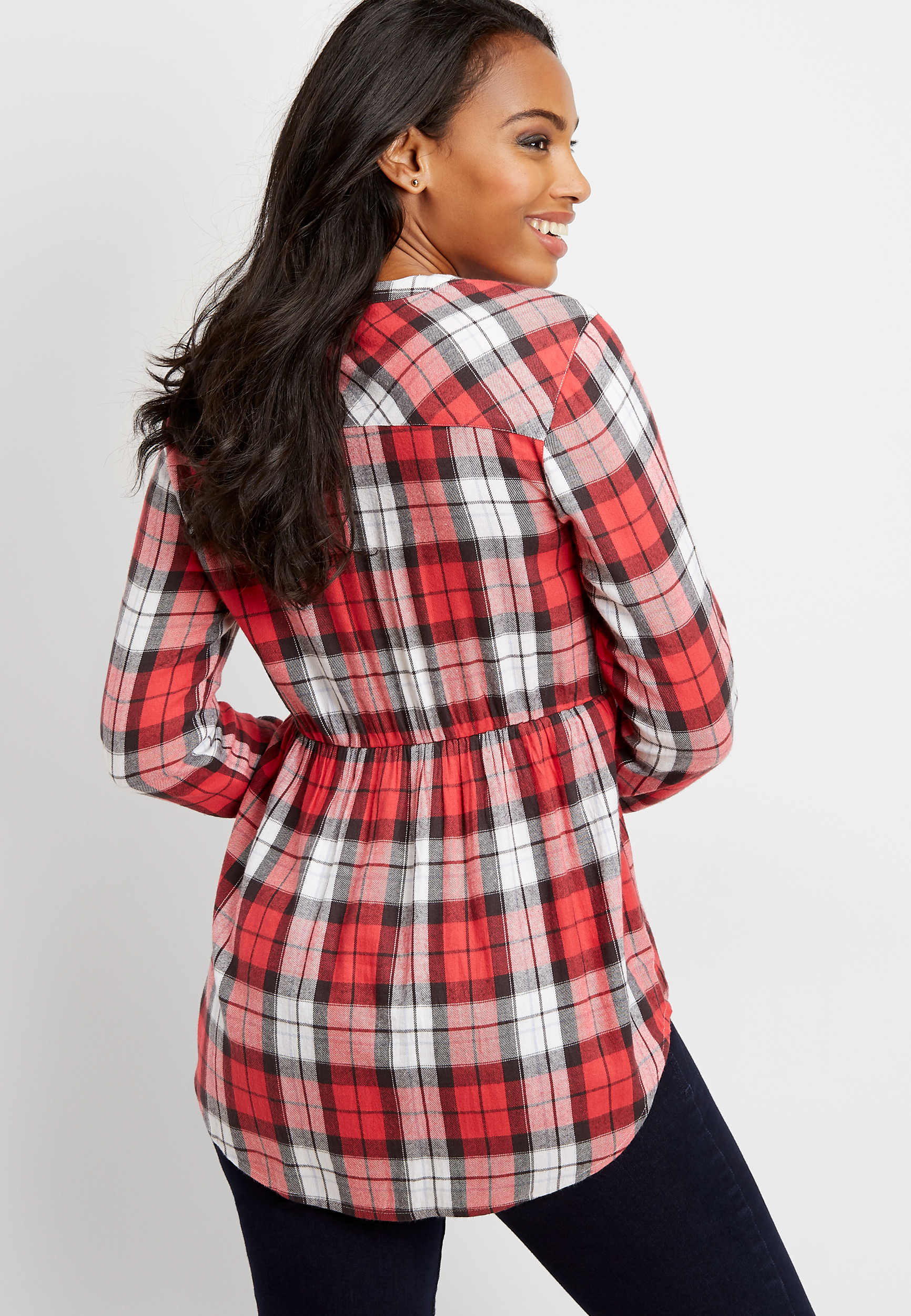 plaid babydoll tunic button down shirt