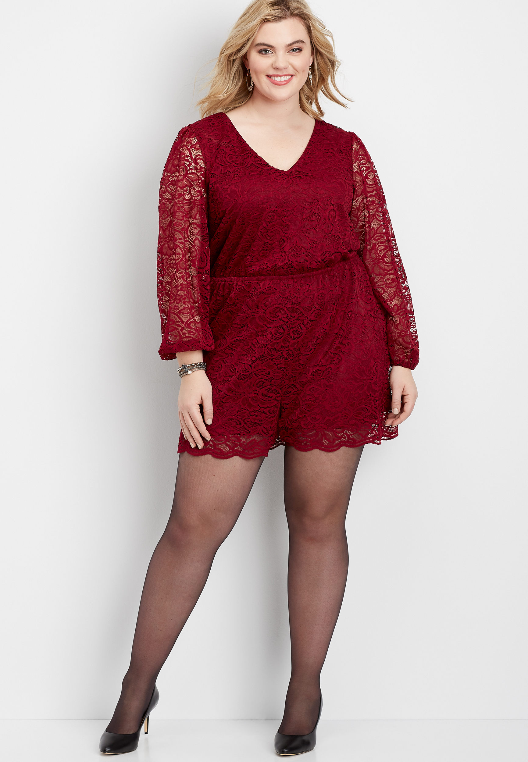 Plus size store lace romper dress