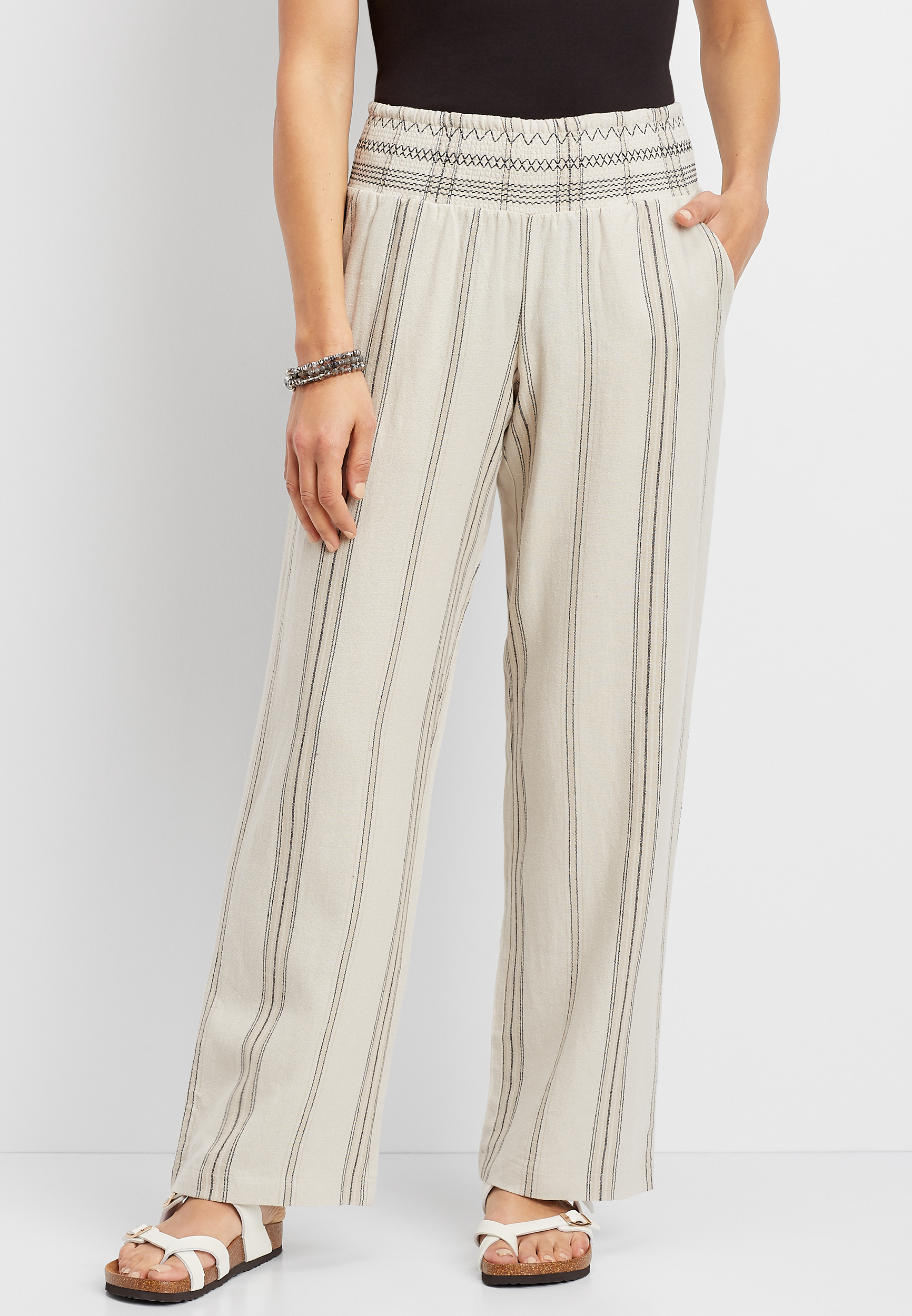 Stripe Linen Wide Leg Pant