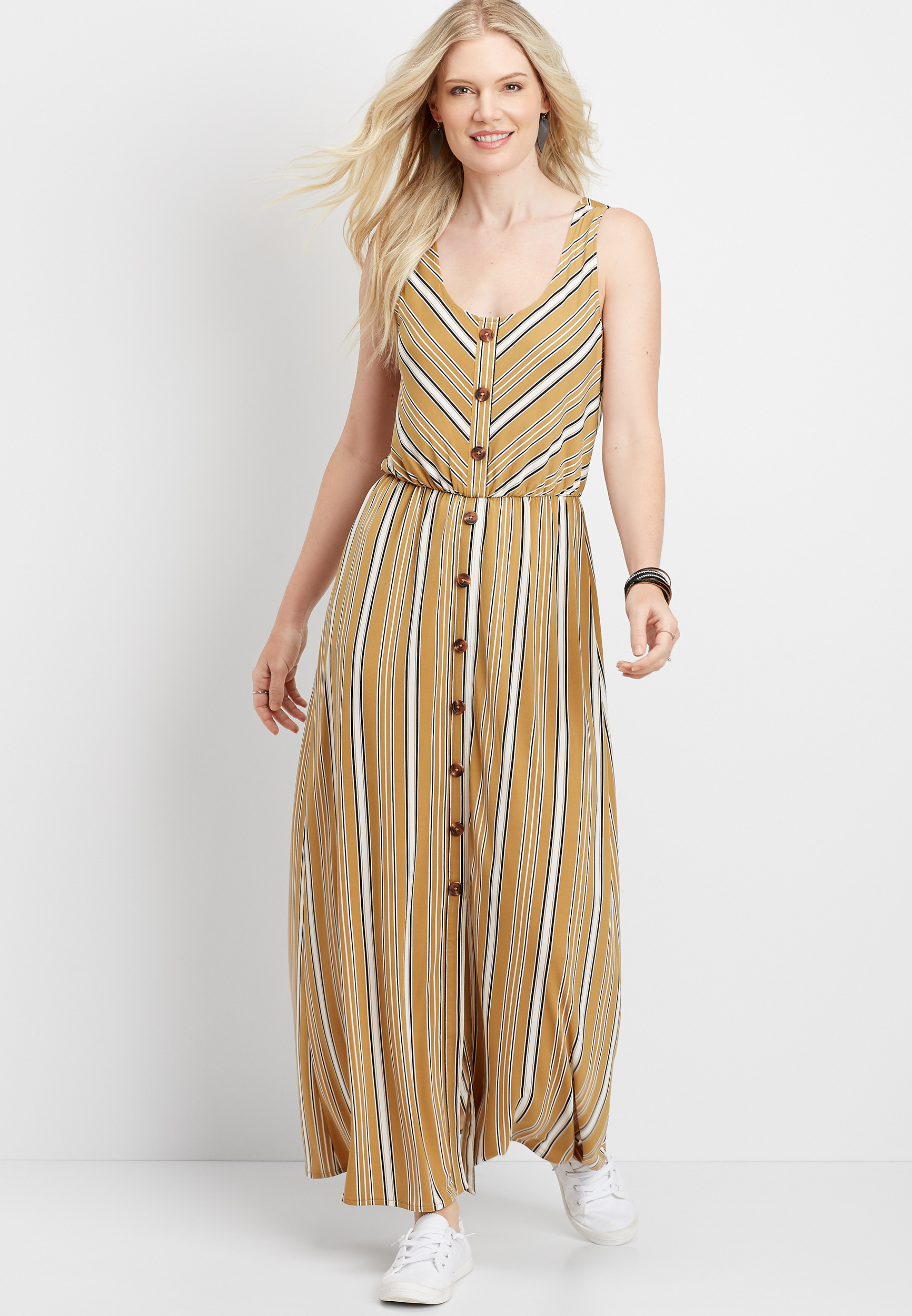 Stripe Button Front Maxi Dress | maurices