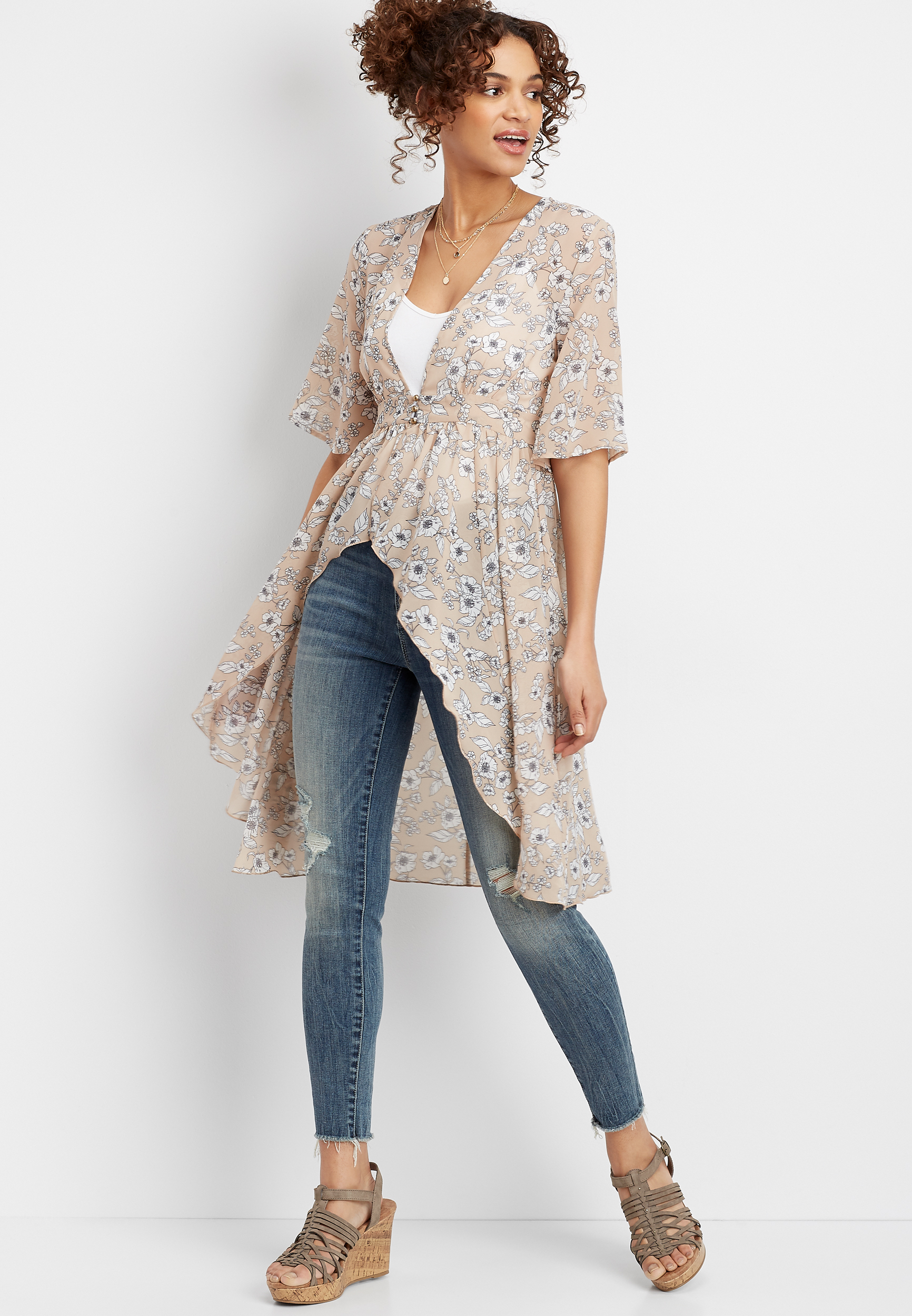 floral high low kimono | maurices