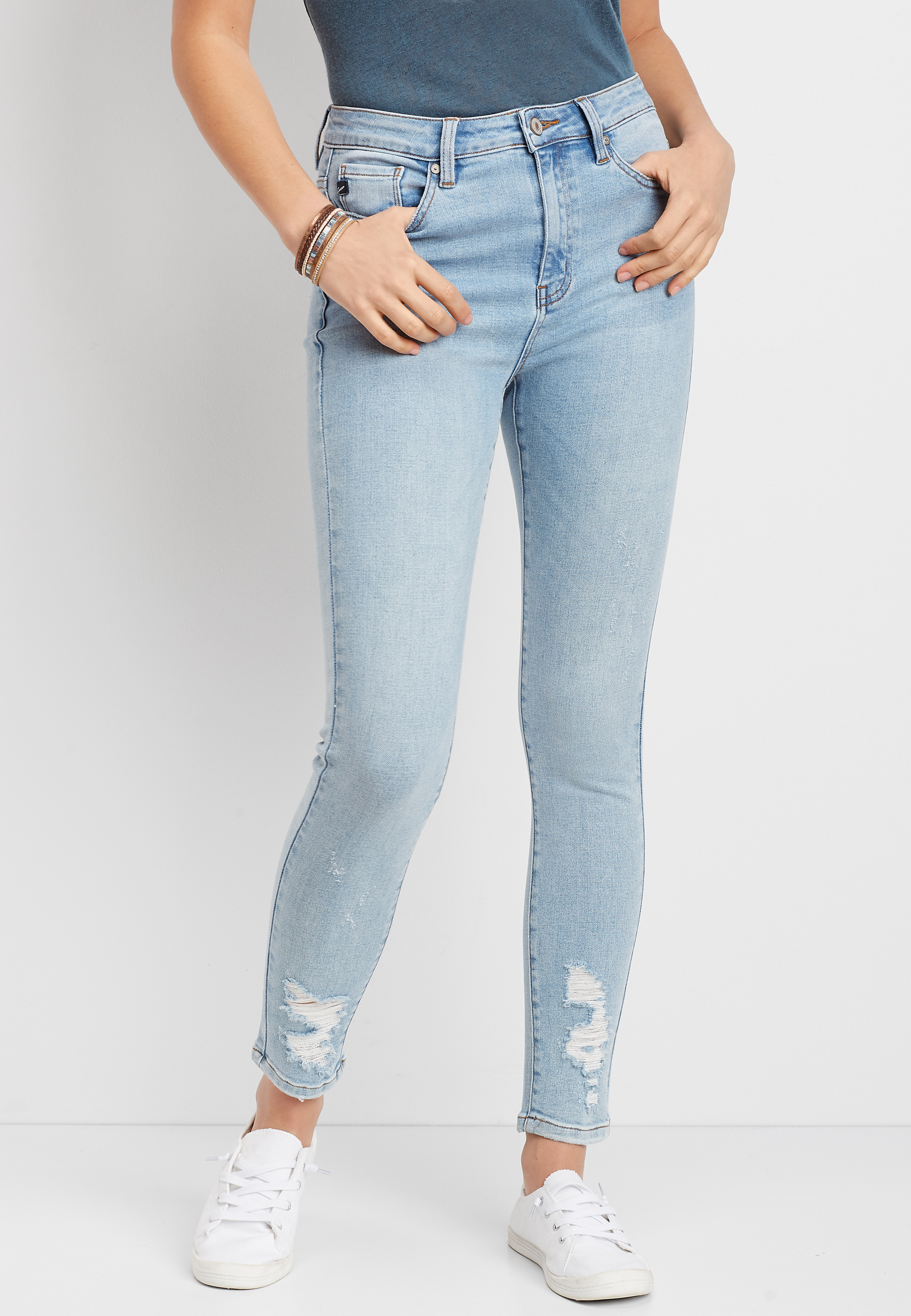destructed hem jeans