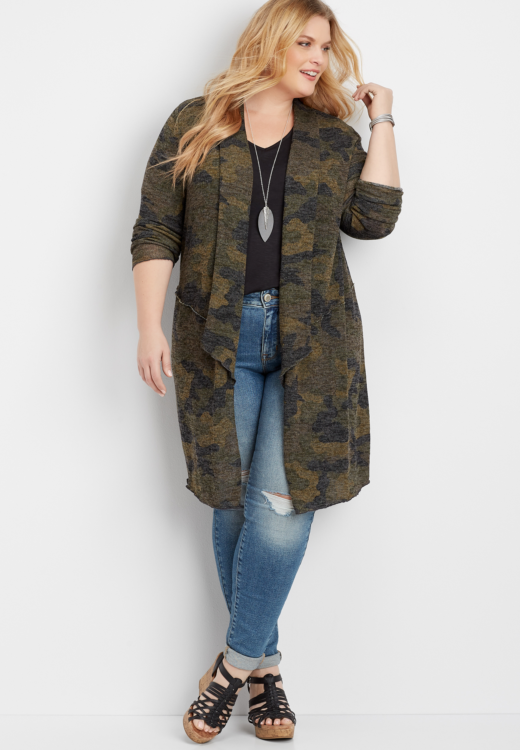 Plus size 2025 camo cardigan