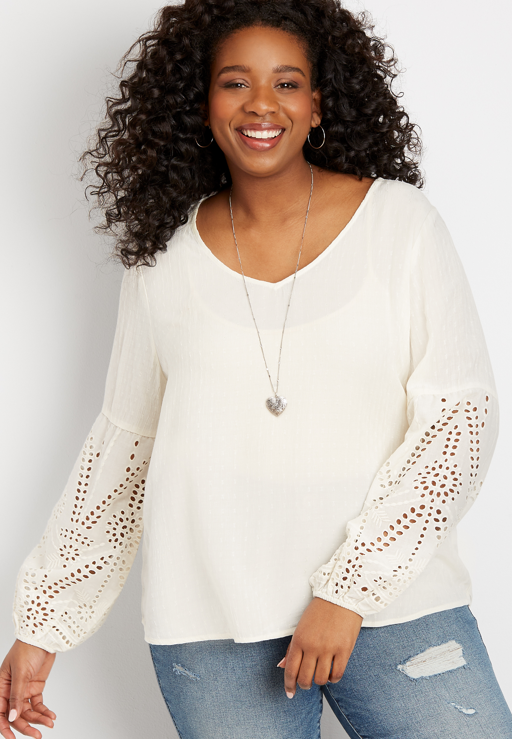 white eyelet top plus size