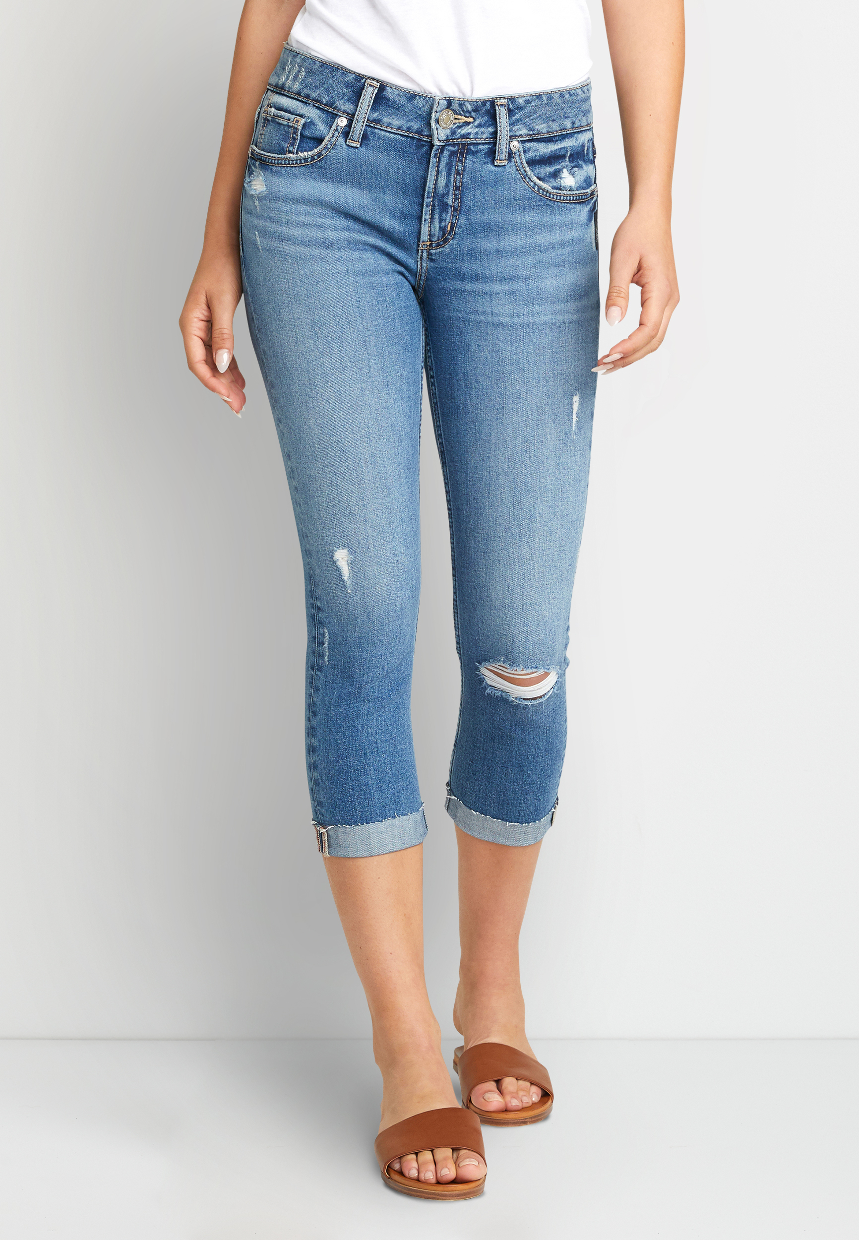 Silver Jeans Co.® Elyse Medium Ripped Cuffed Capri | maurices