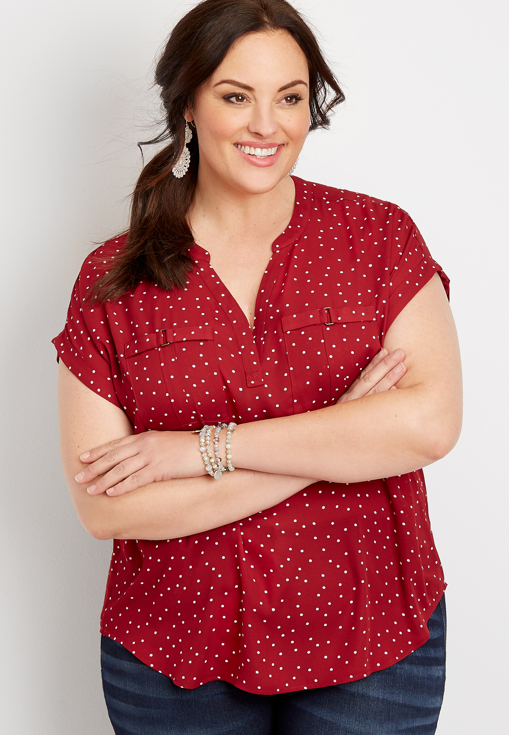 Plus size polka dot cheap blouse