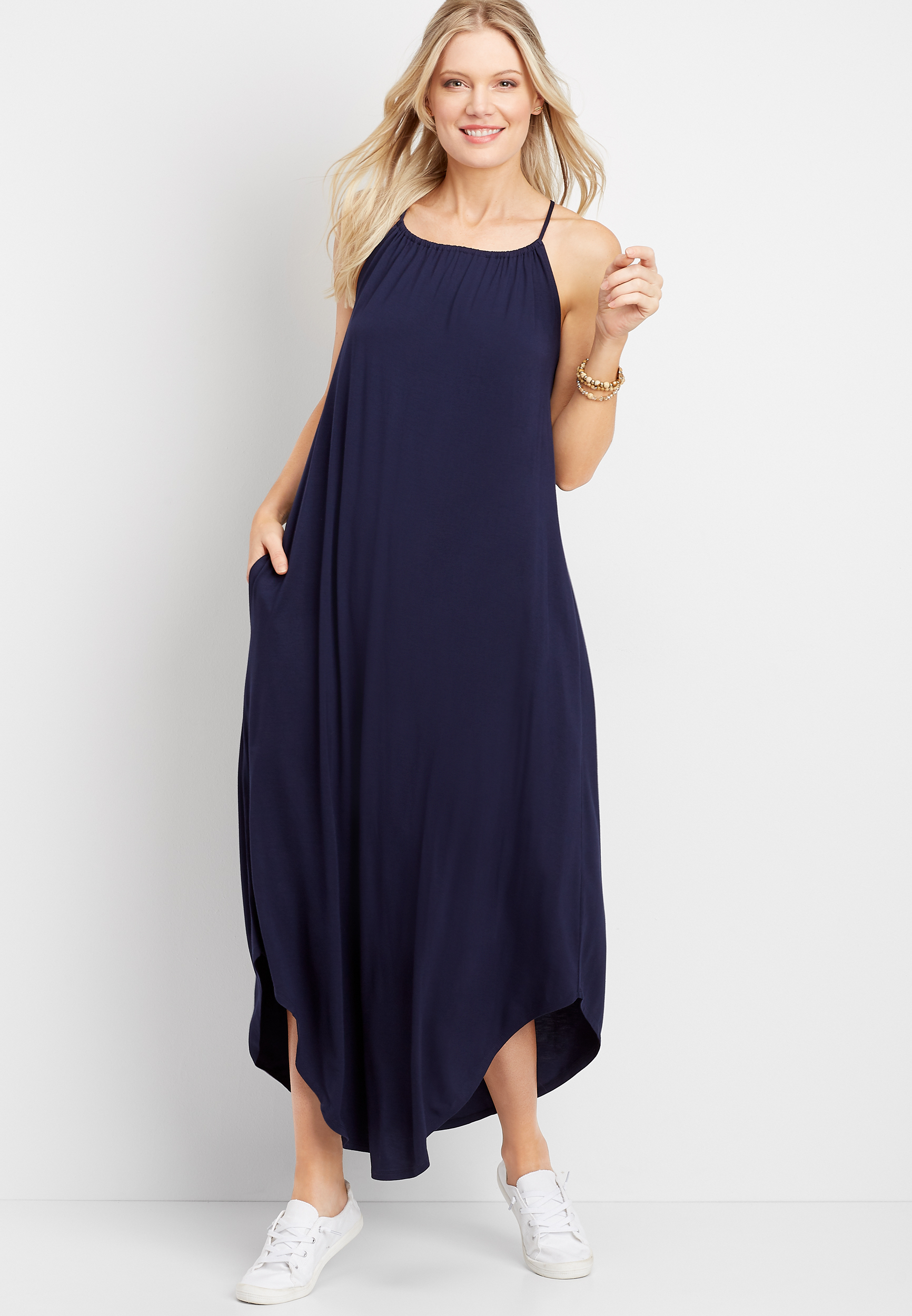 blue halter maxi dress