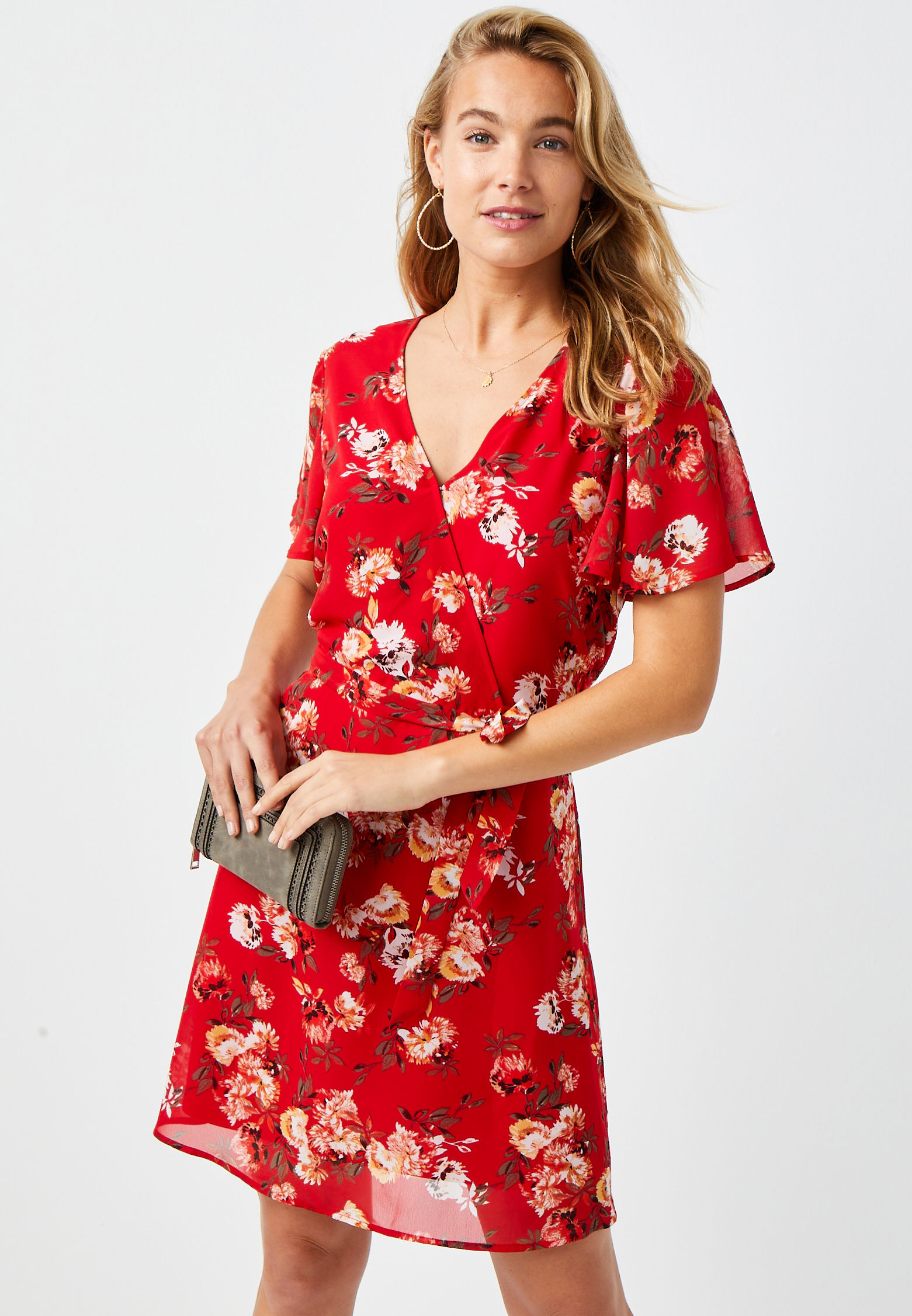 floral wrap skater dress