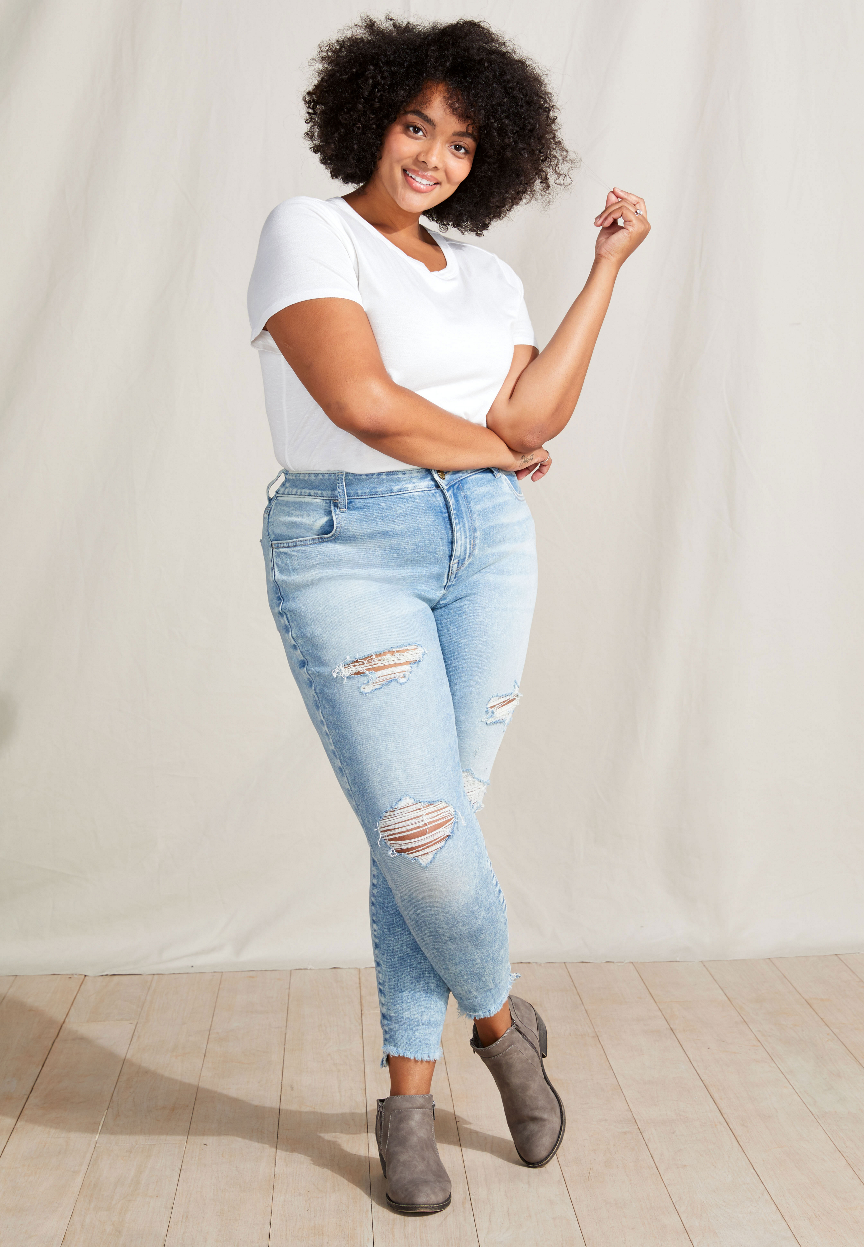 plus size ripped jeans front and back