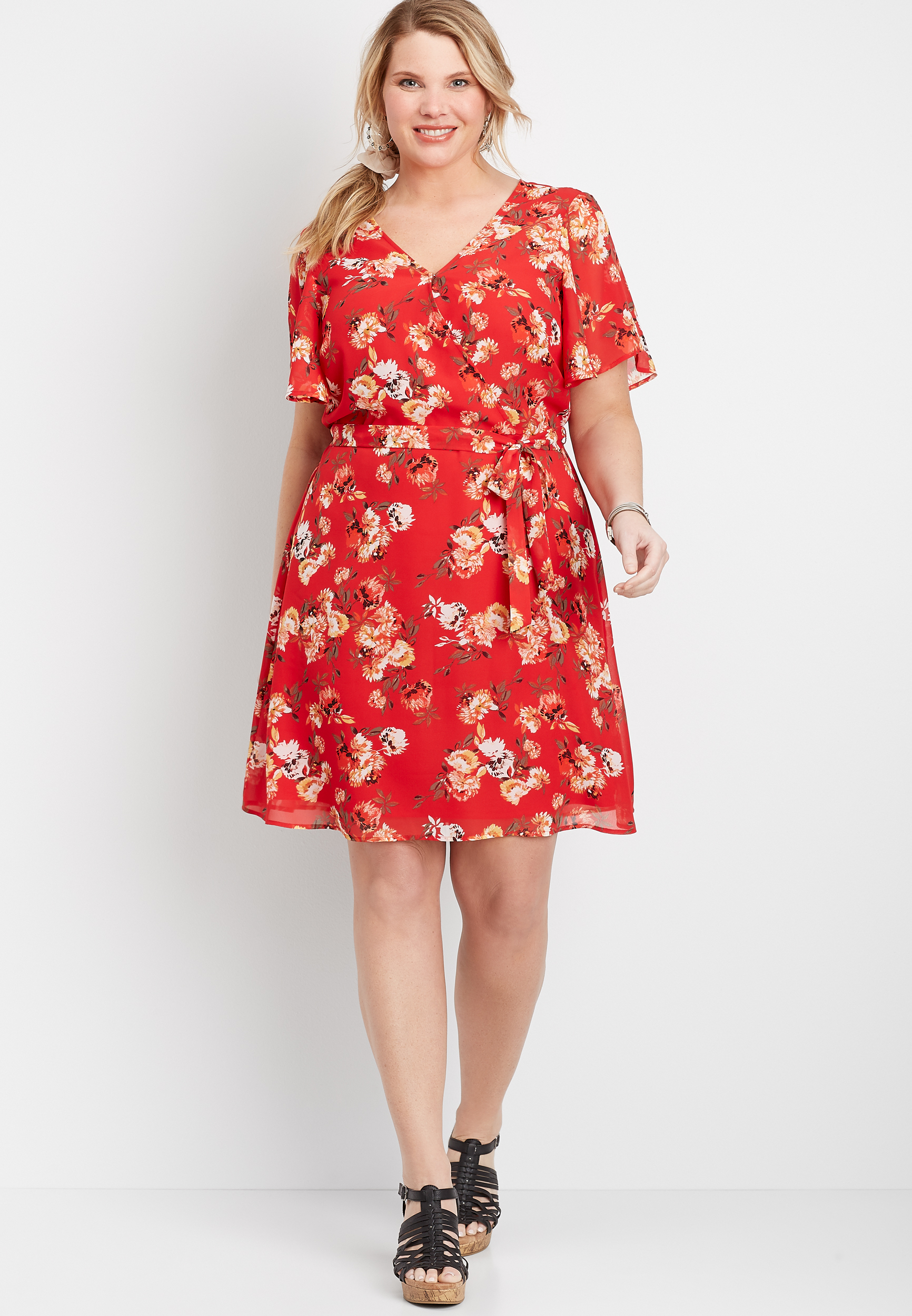 floral wrap skater dress