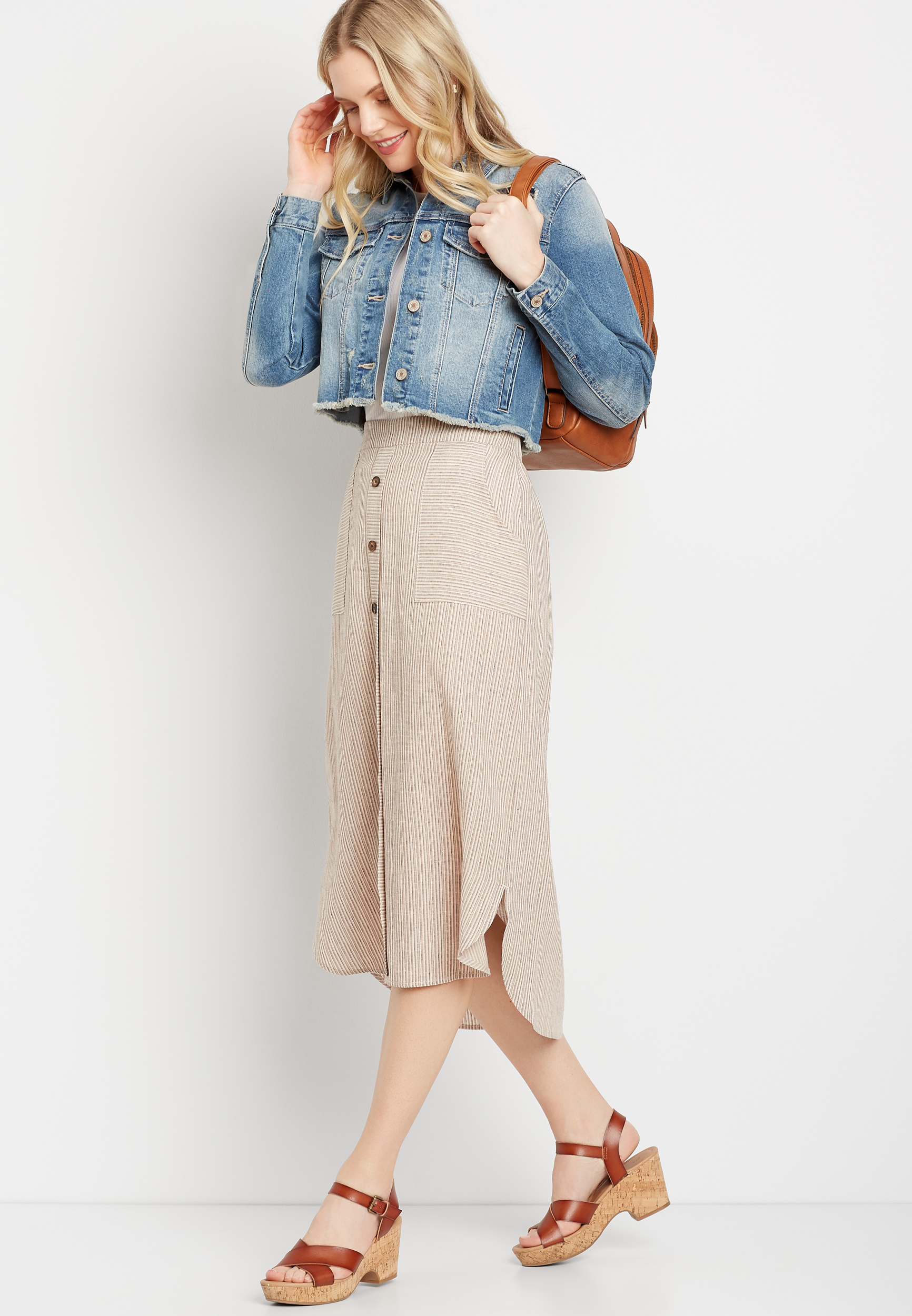 Button front midi outlet skirt