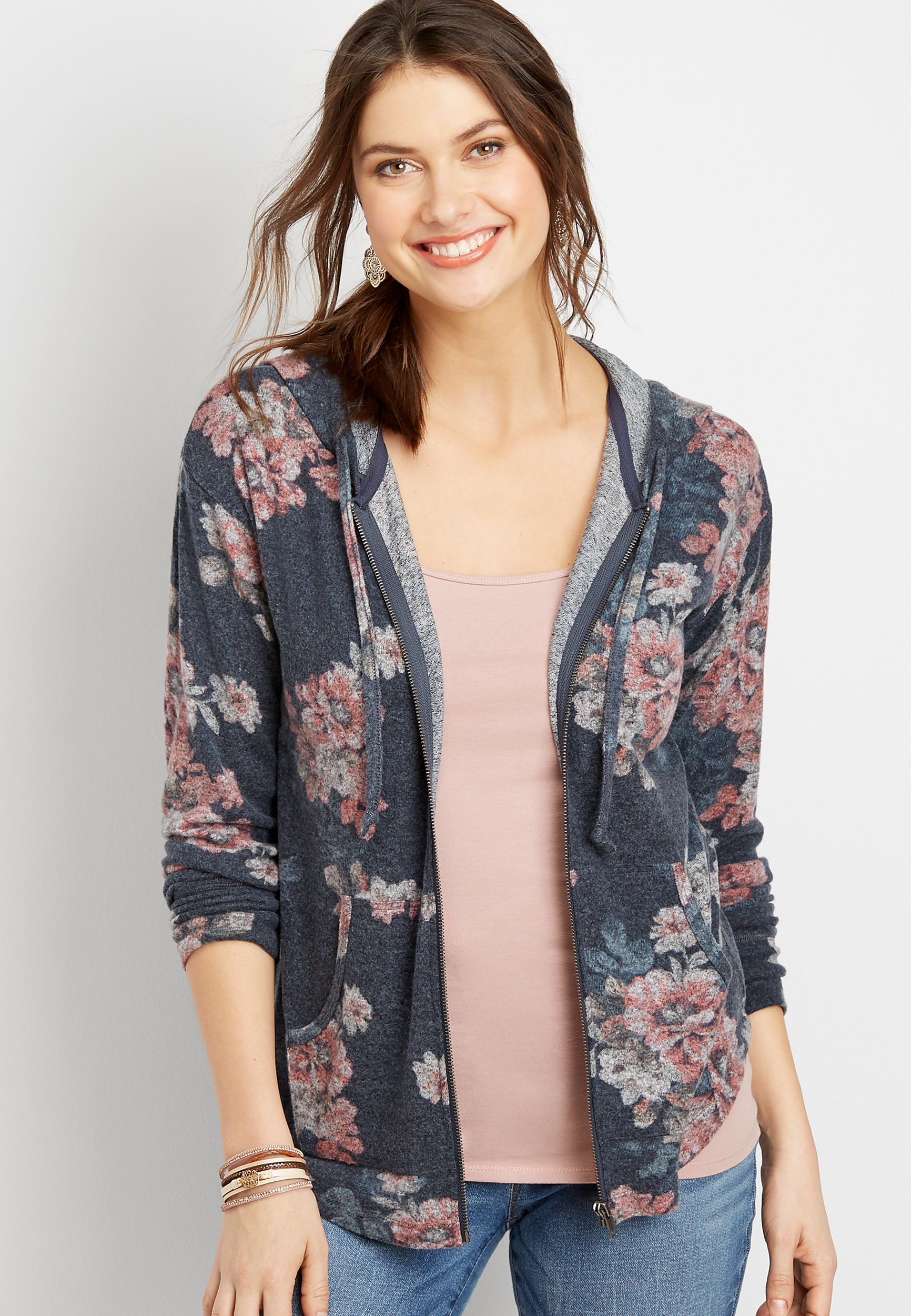 floral zip up hoodie womens