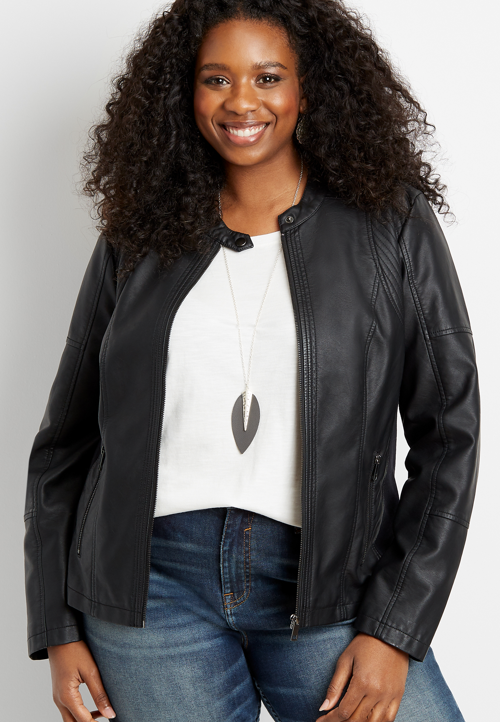 plus size black leather jacket