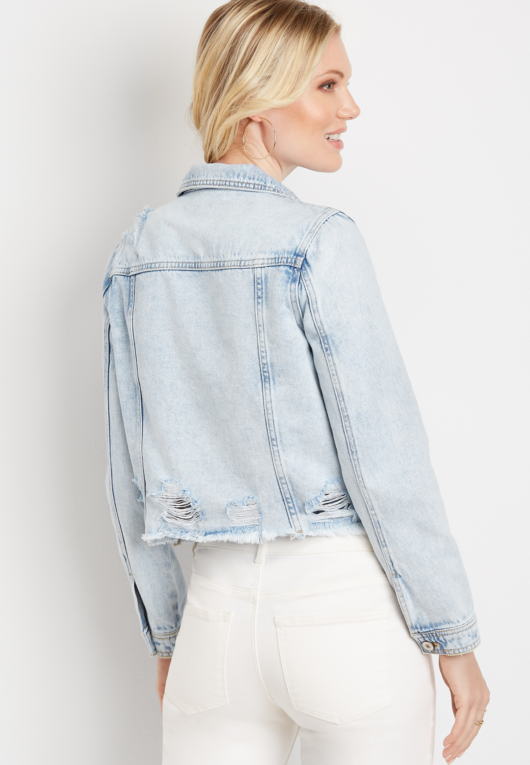 cropped light wash denim jacket
