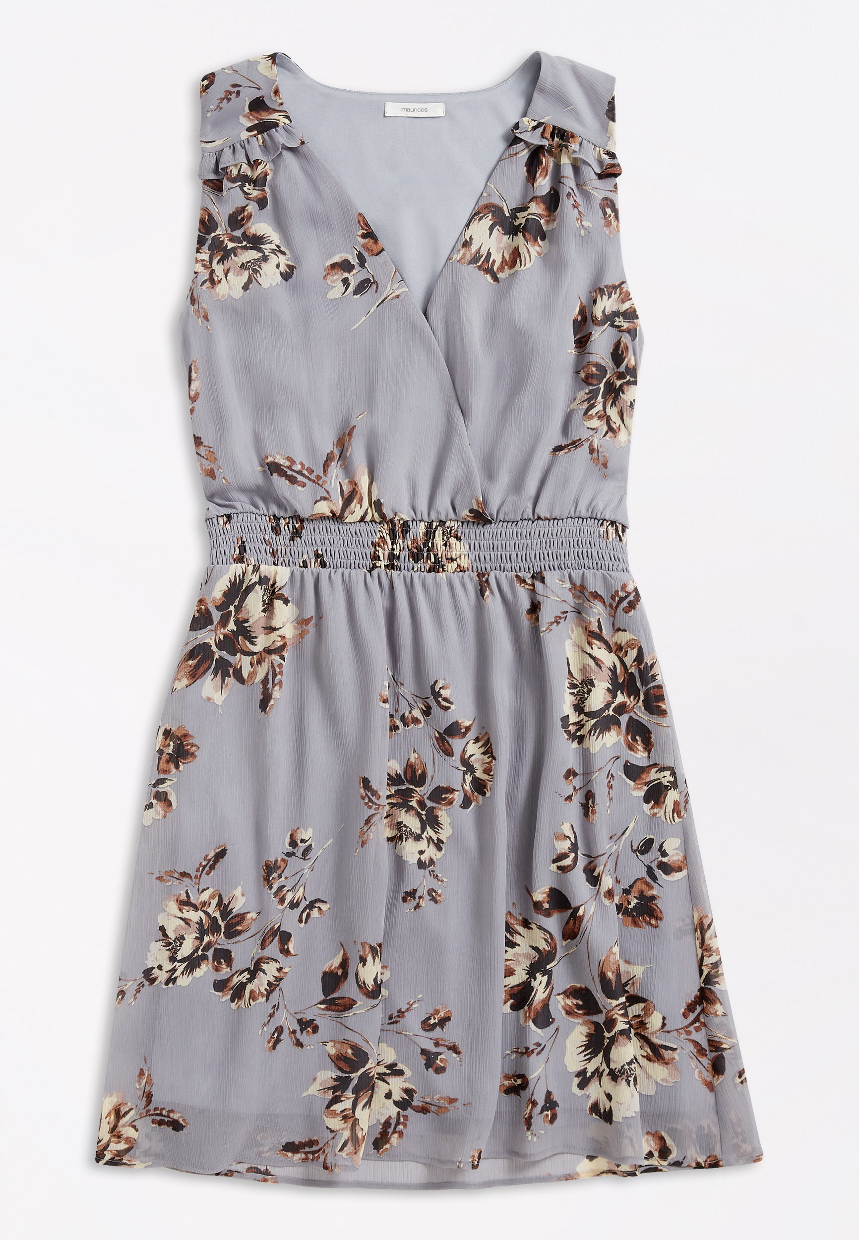 Gray Floral V Neck Mini Dress