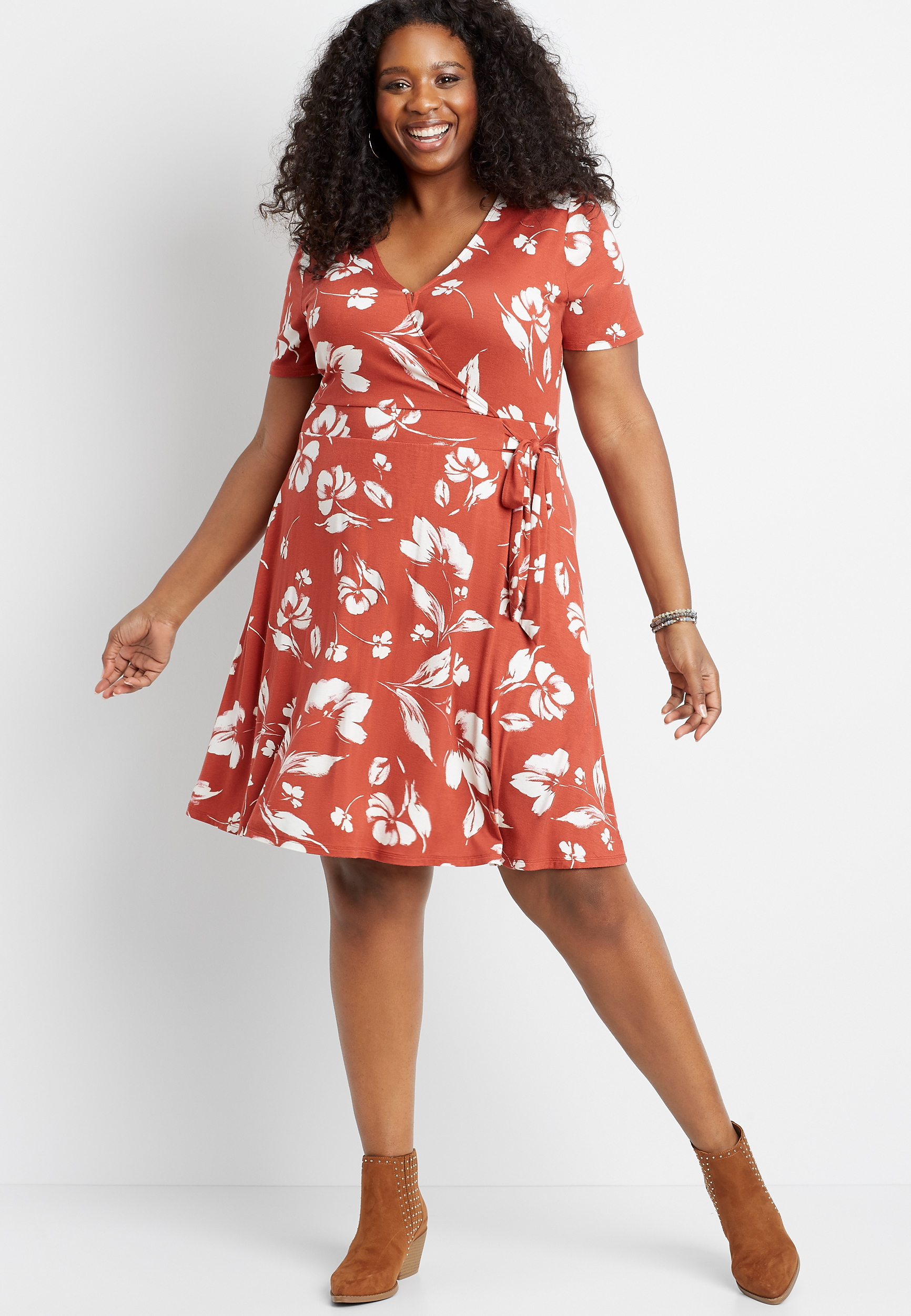 plus size floral wrap dresses